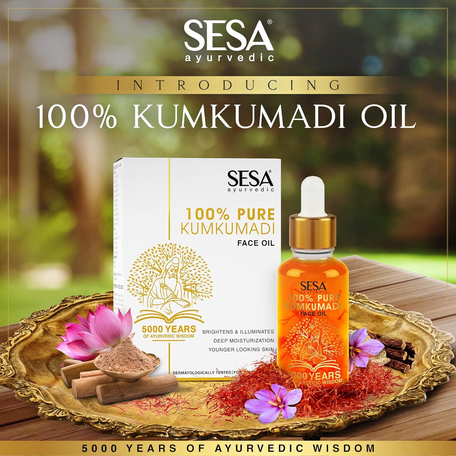 Sesa Kumkumadi Face Oil With Pure Saffron And Ayurvedic Herbs - 100% Pure Kumkumadi Tailam Moisturise Skin Helps Smoothen Fine L
