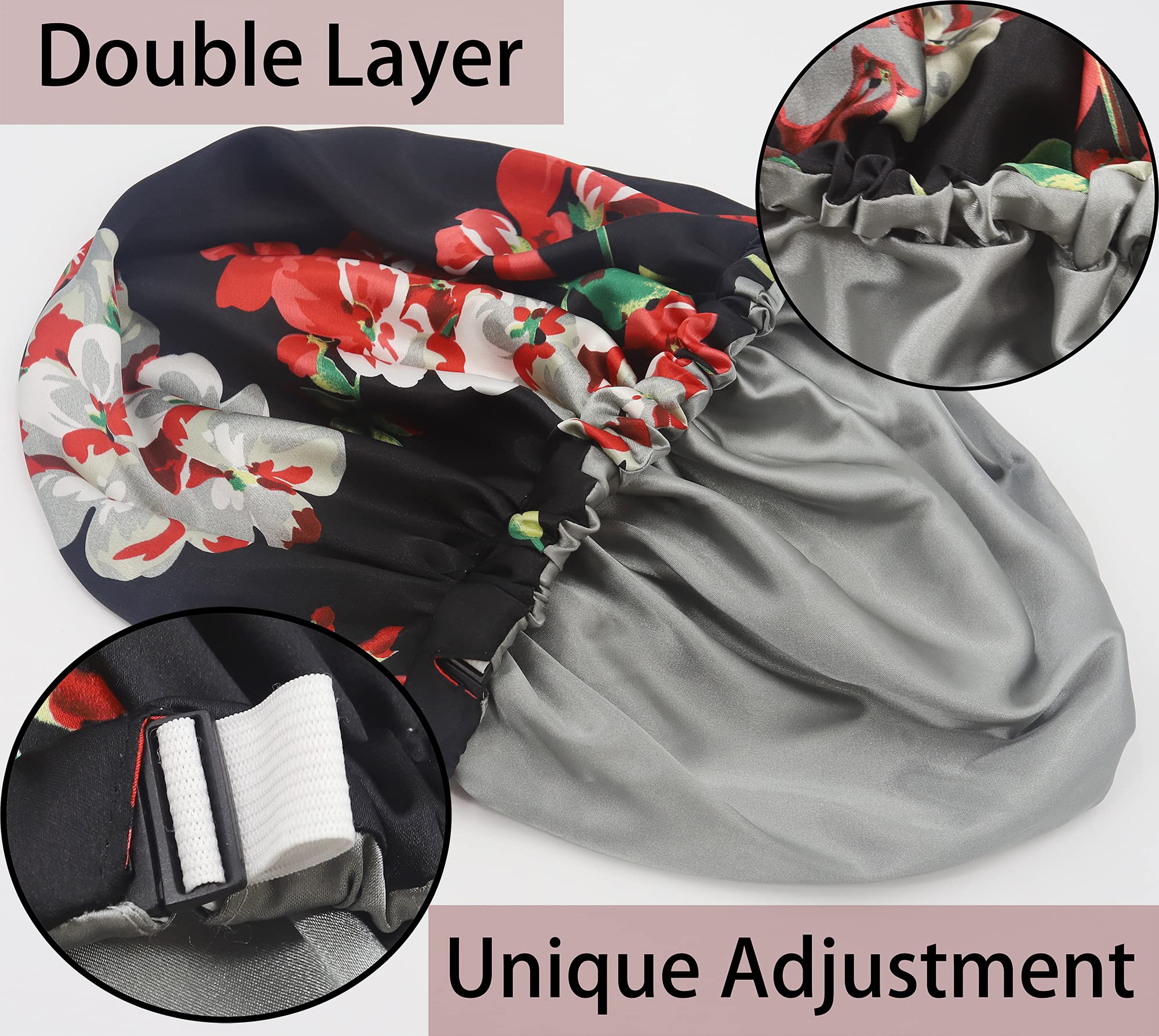 Saymre Satin Bonnet Silky Sleep Cap,Adjustable Hair Bonnet For Braids Curly Hair