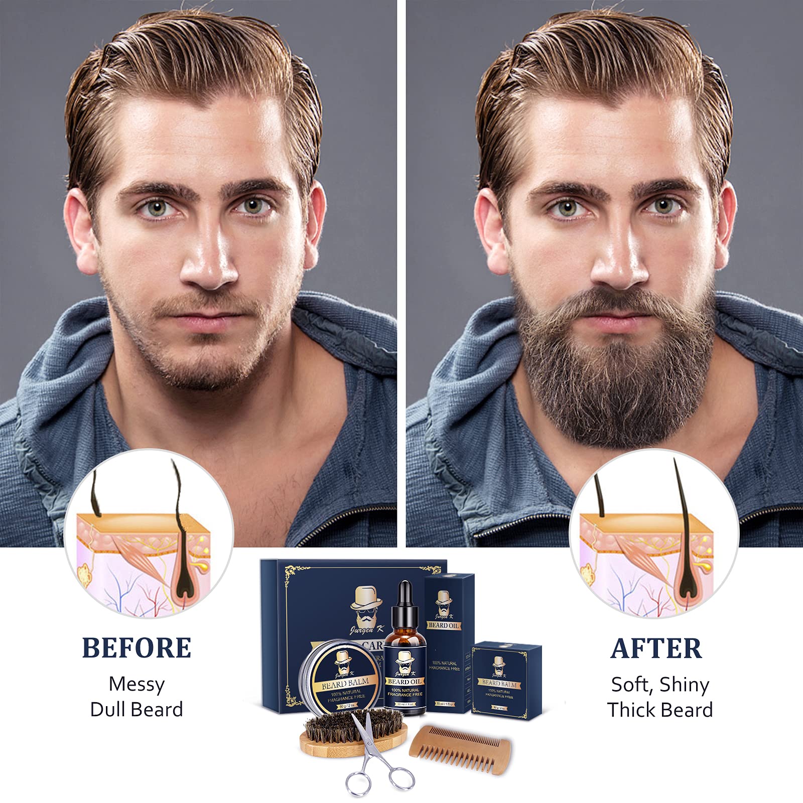 Gifts For Men, Beard Kit With Beard Oil, Balm, Brush, Comb, Birthday & Christmas Gifts For Dad, Husband, Boyfriend, Brother, Son