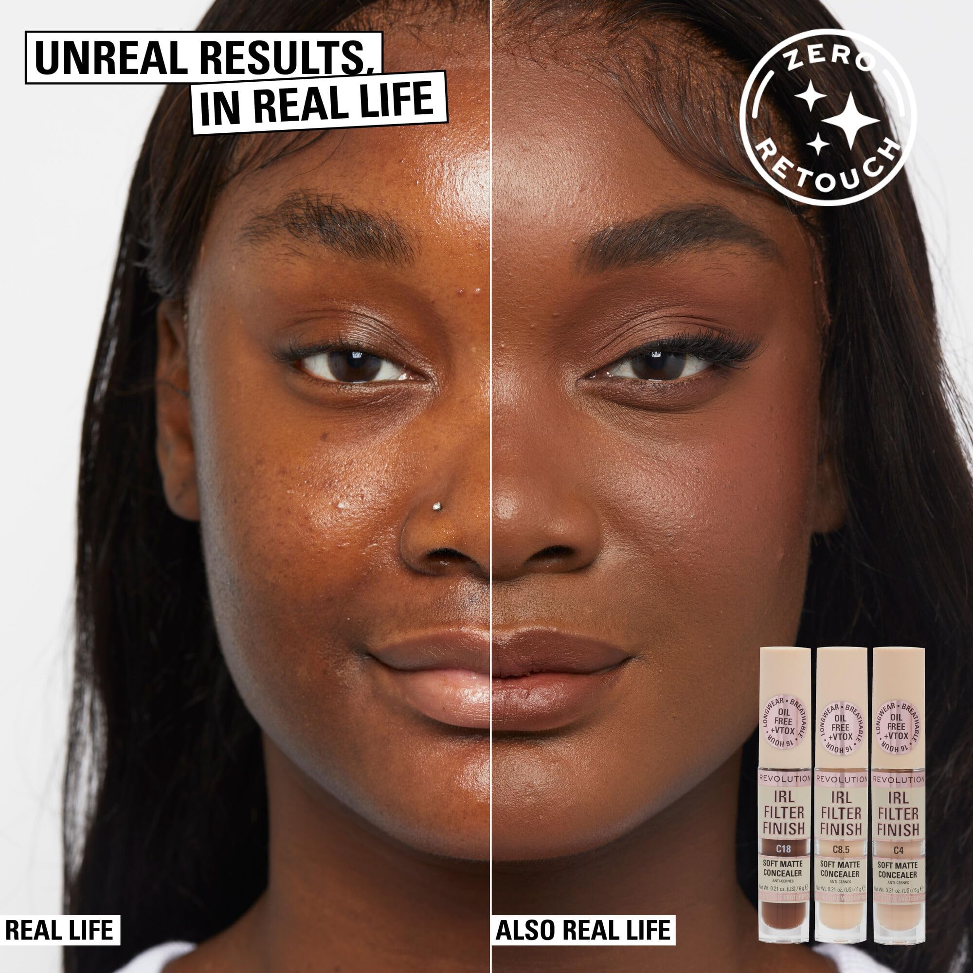 Revolution, Irl Filter Finish Concealer, Full Coverage, Oil-Free, Long-Lasting & Lightweight Formula, Infused With Hyaluronic Ac