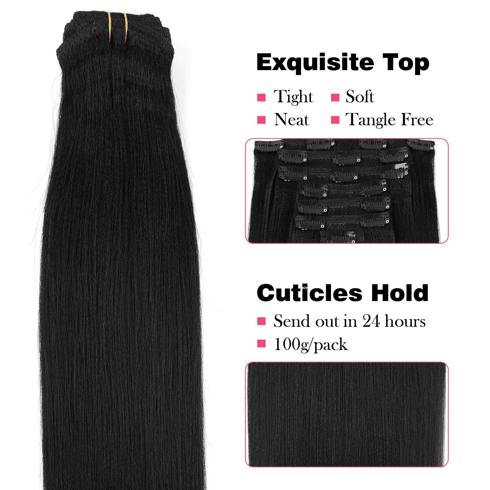 Sassina Real Remy Thick Yaki Straight Clip Ins Human Hair Double Wefts Jet Black For African American Full Head 7 Pieces 17 Clip