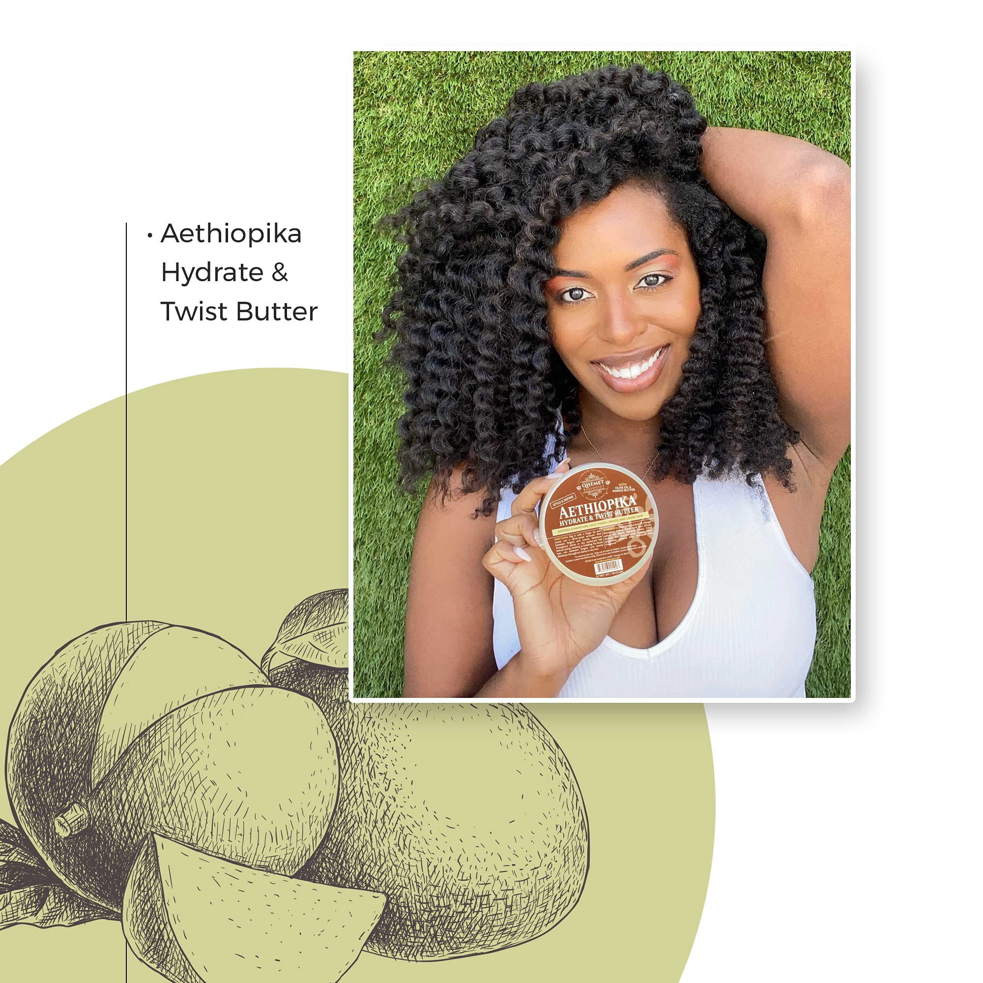 Qhemet Biologics Aethiopika Hydrate & Twist Butter - Frizz-Free Styling Butter Adds Flexible Definition To High & Low Porosity H