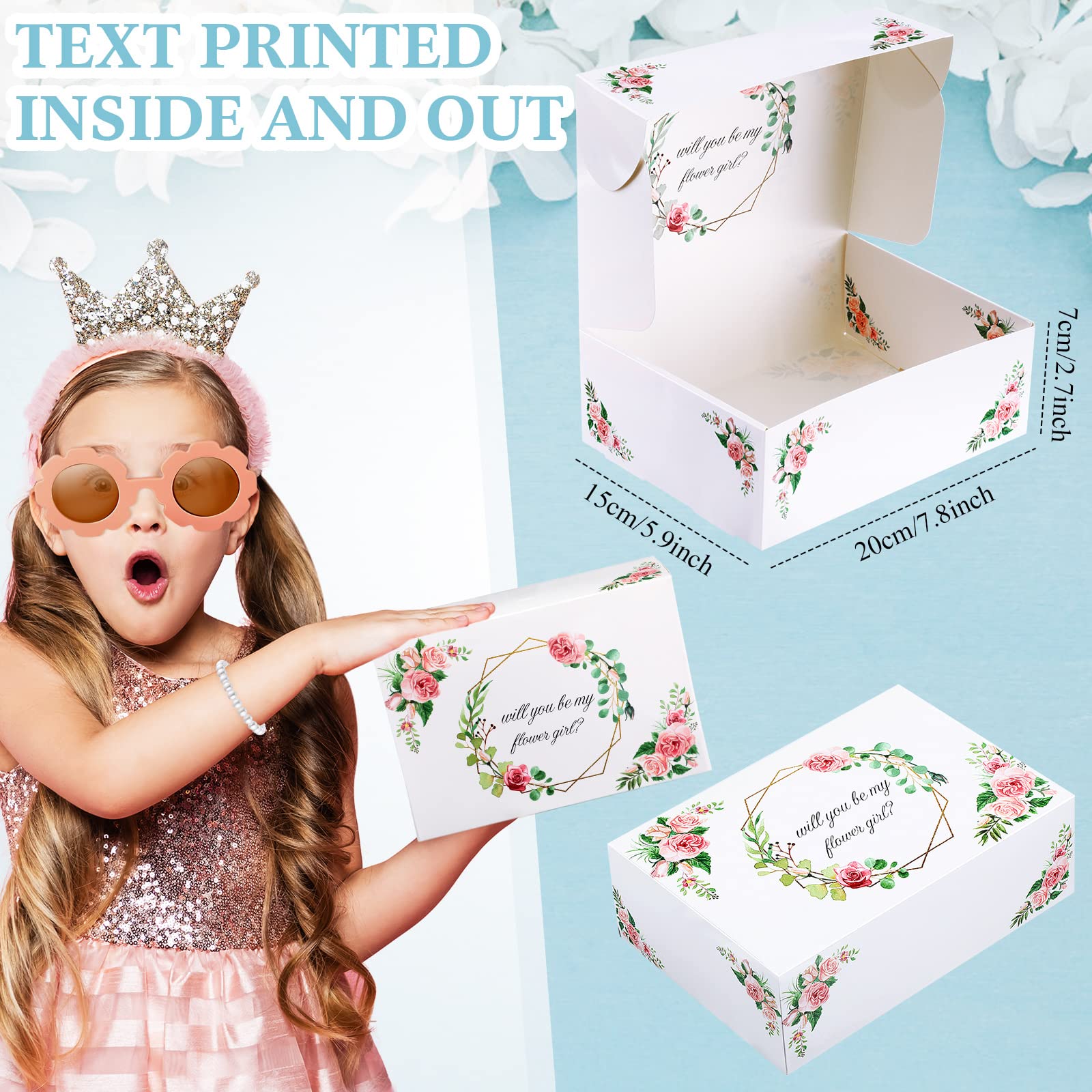 16 Pcs Flower Girl Proposal Box Kit Gifts Round Glasses Necklace Pearl Bracelet Diamond Pen Hair Scrunchies Rose Will You Be My