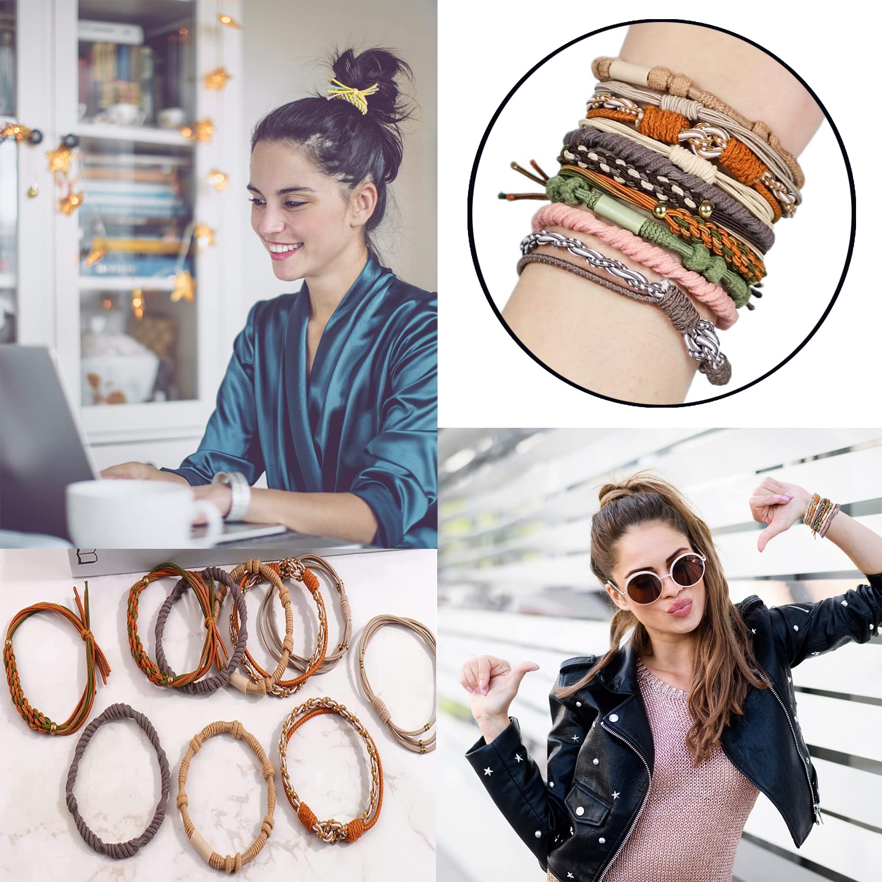 10Pcs Boho Hair Ties Bracelets For Women Girls Thick Hair Accessories Braided Hair Tie Bracelet Elastic Cute Hair Ties No Damage