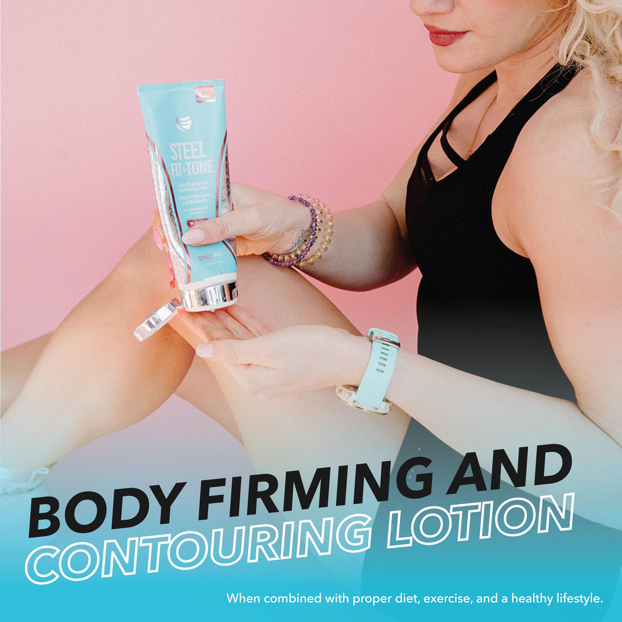 Steelfit Steel Fit + Tone - Contouring & Firming Body Lotion - 8 Fl Oz - Pink Pomelo - Zero Heat - Yerba Mate, Collagen & Coffea