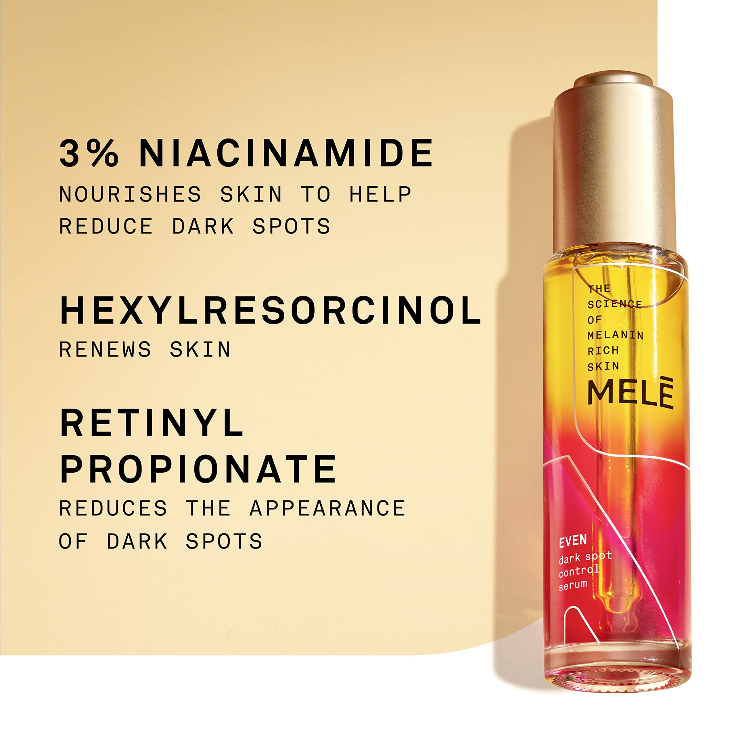 Mele Even Dark Spot Visibly Reduces Dark Spots, Uneven Tone, And Signs Of Aging Control Serum With Niacinamide, Vitamin E, And P