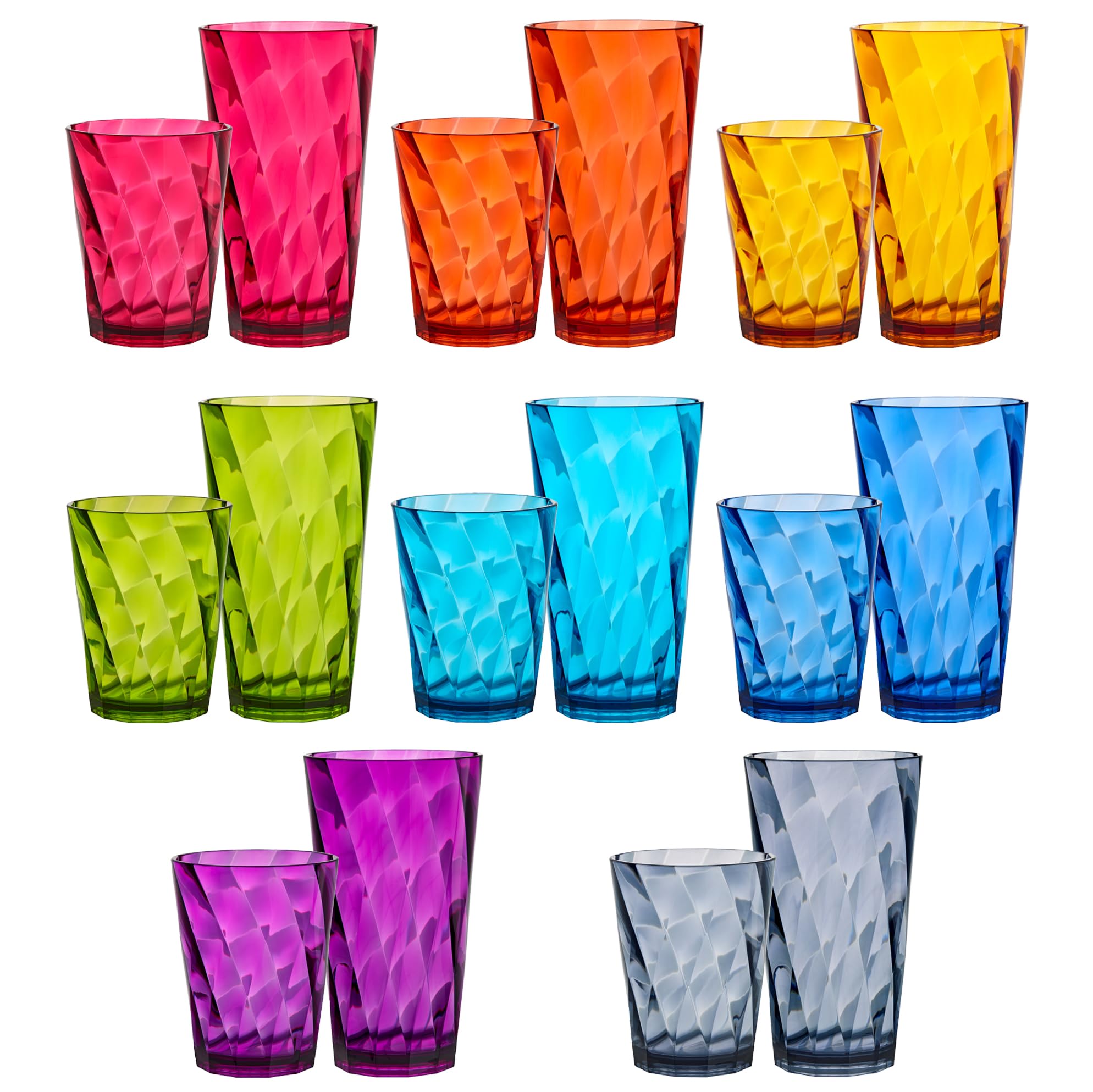 Us Acrylic Optix 16-Piece Plastic Stackable Tumblers In Jewel Tone Colors 8 Each: 14-Ounce Rocks And 20-Ounce Water Drinking Cup