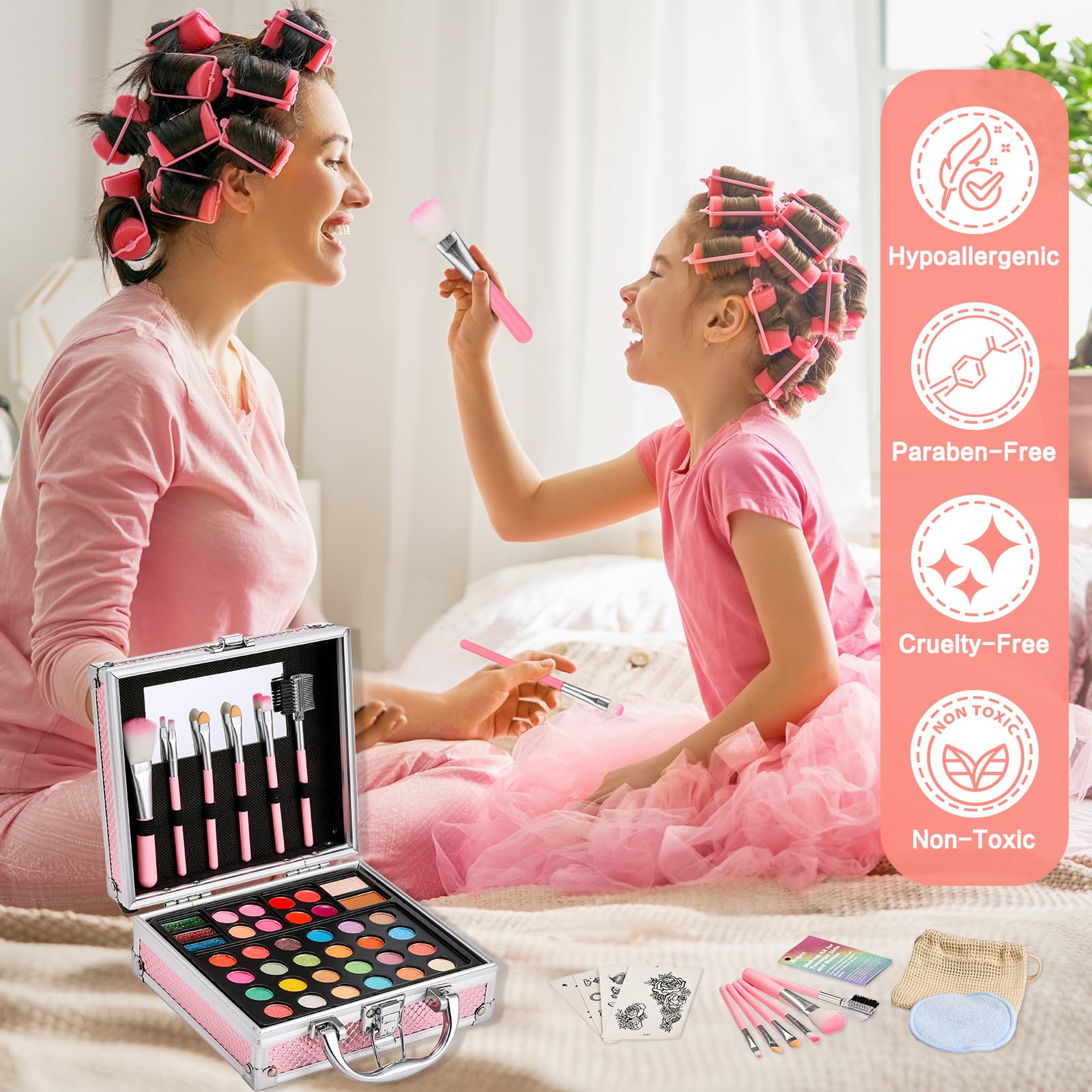 Anpro All-In-One Makeup Carry Case With Pro Teen Makeup Set, Full Starter Cosmetics Kit With Makeup Brushes, Eye Shadows Palette