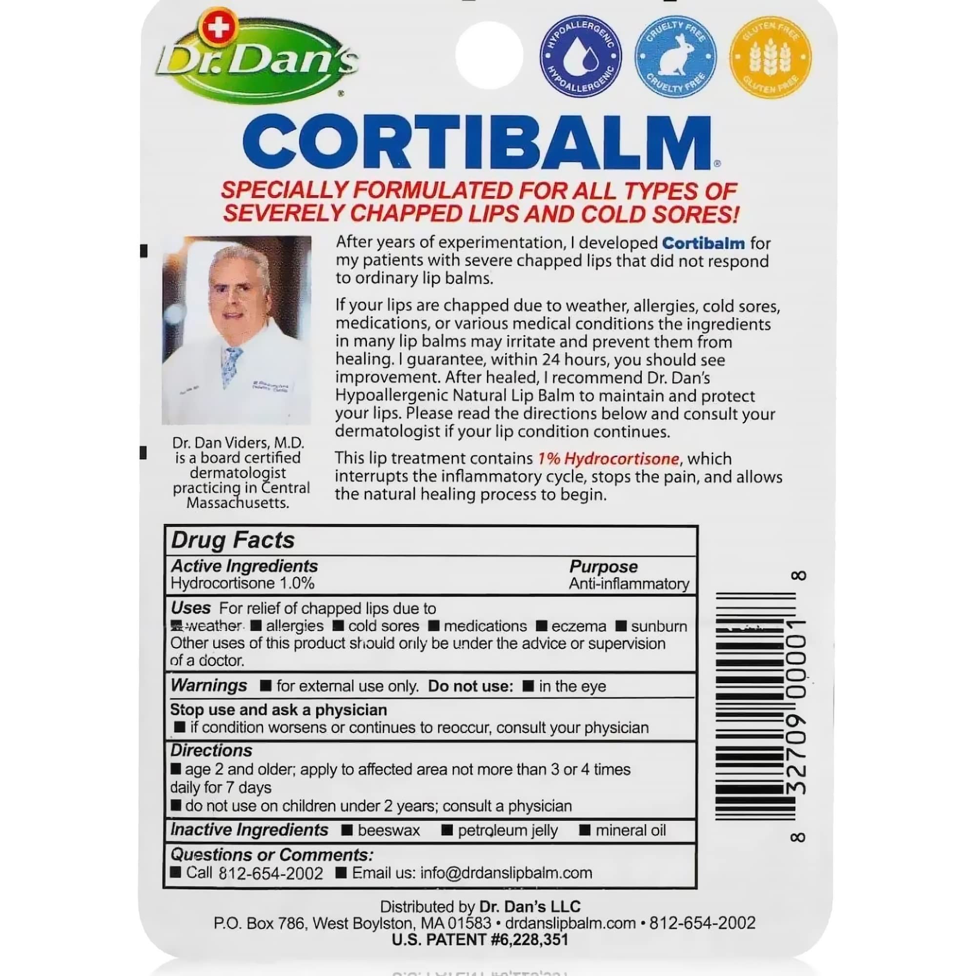 Dr. Dan'S Cortibalm 2 Pack -For Dry Cracked Lips Healing For Severely Chapped Lips - Designed For Men, Women And Children - 2 Pa