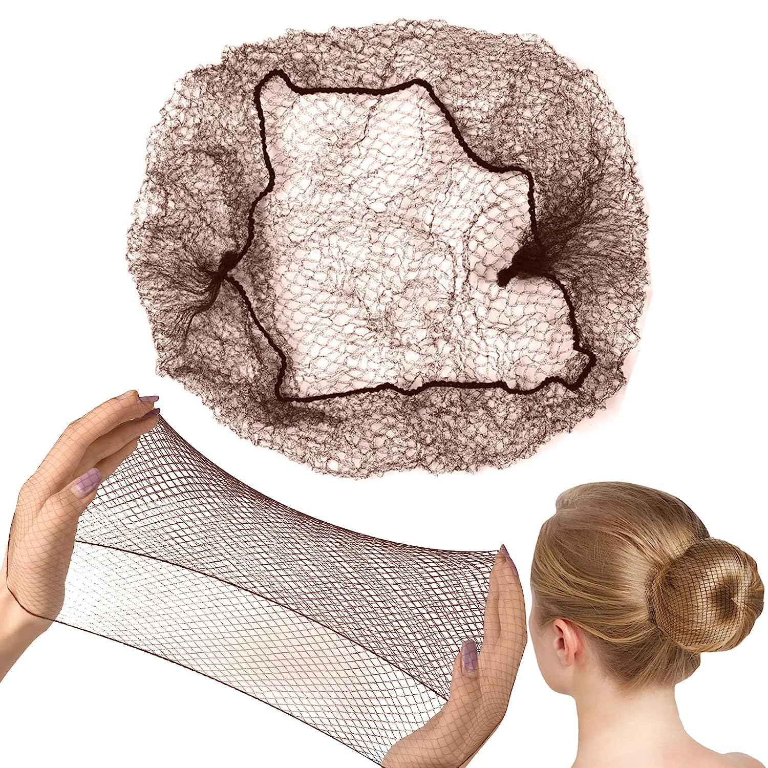 Hair Nets 20 Pcs, Smilco 20 Inches Elasticity Invisible Elastic Mesh Wig Net For Hair Bun Making Ballet Dancer Kitchen Food Seri
