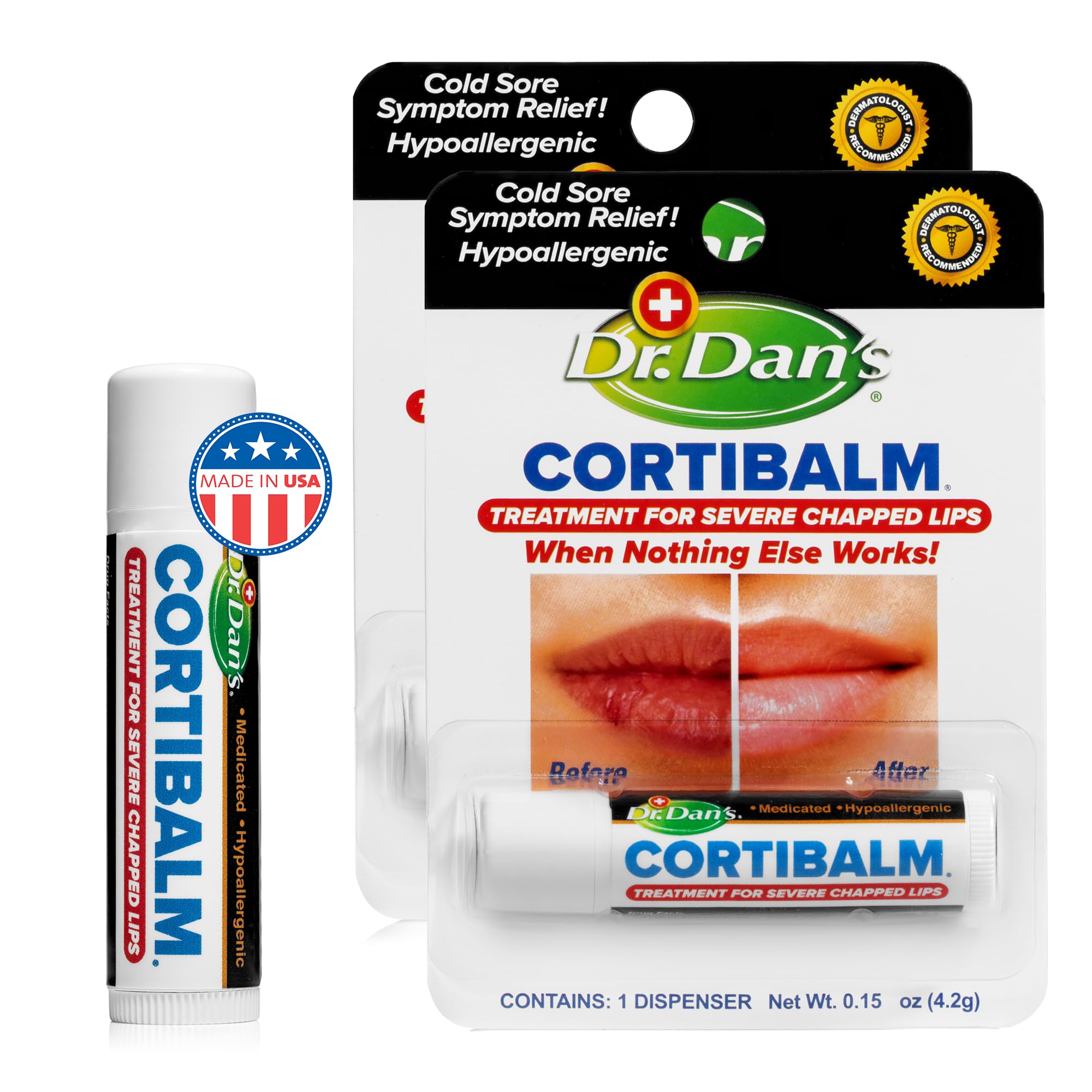 Dr. Dan'S Cortibalm 2 Pack -For Dry Cracked Lips Healing For Severely Chapped Lips - Designed For Men, Women And Children - 2 Pa