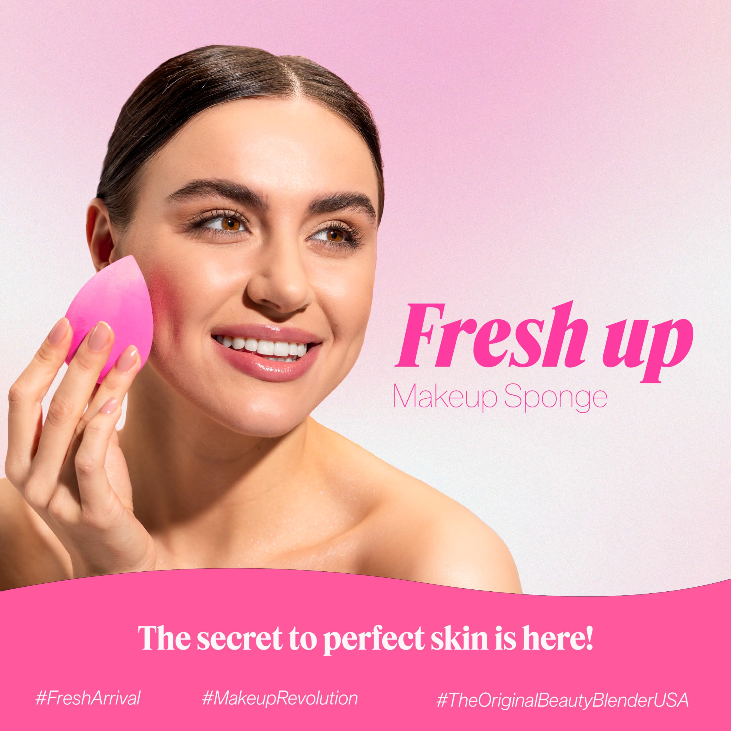Fresh Up - Original-Pink - Beauty-Blender - Makeup-Sponge - Super-Soft - Foundation-Sponge, Powders, Blush Creams, Reusable, Was
