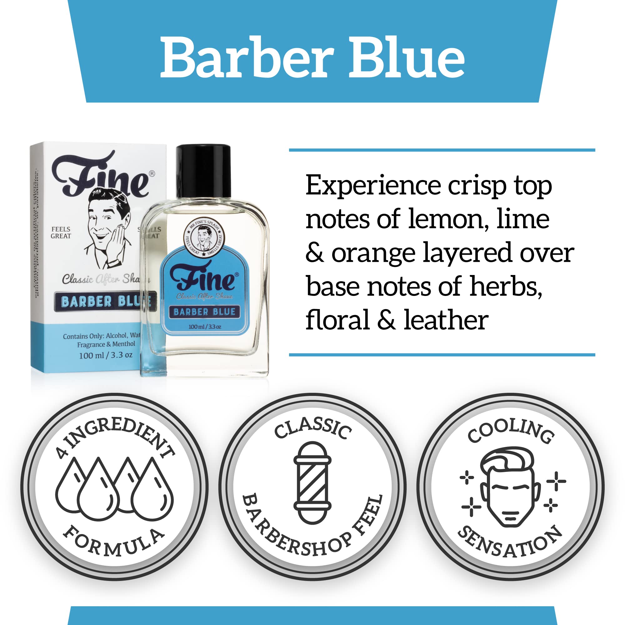 Fine Mr Barber Blue Mens Aftershave -A Splash Of Classic Barbershop Aftershave For Modern Men - The Wet Shavers Favorite