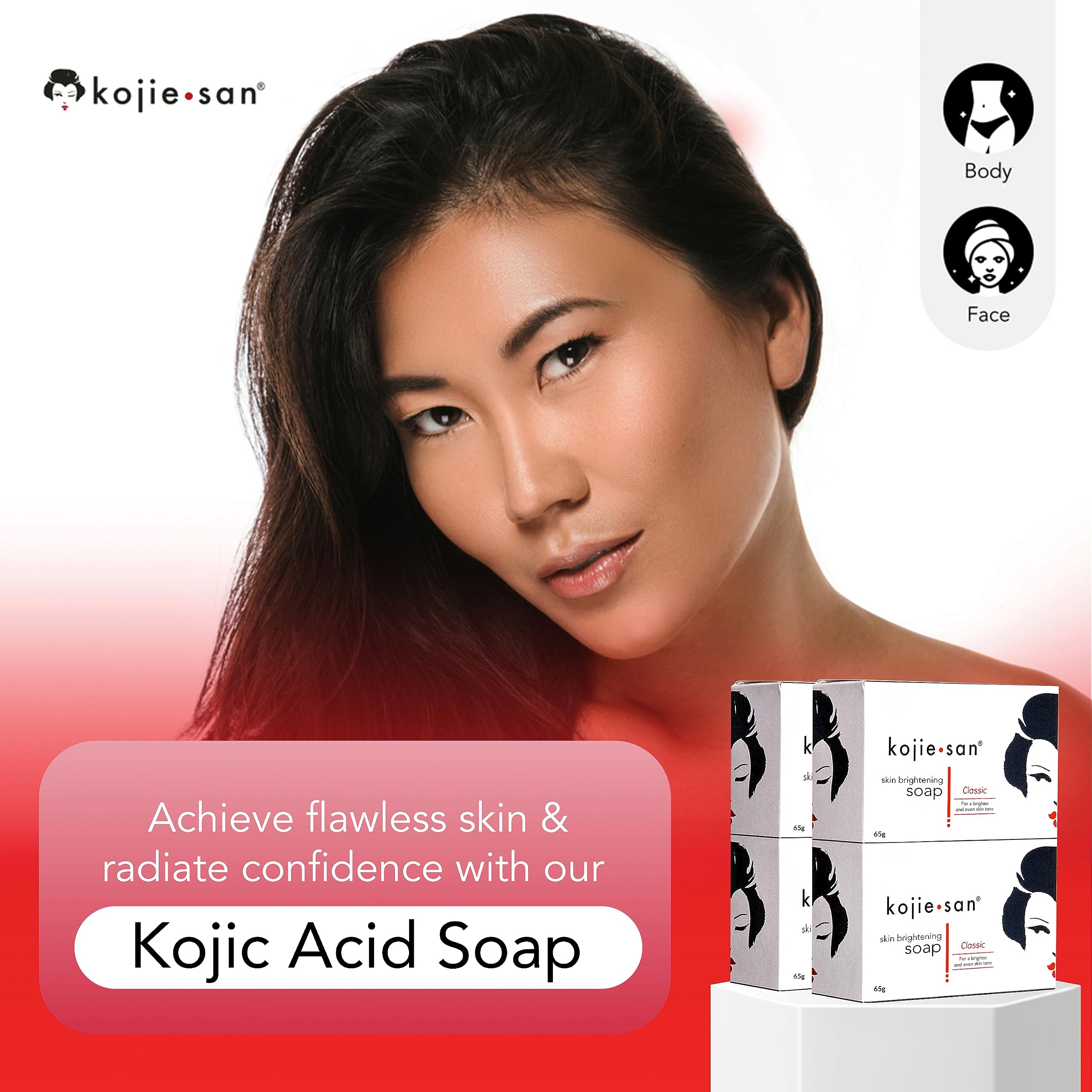 Kojie San Skin Brightening Brush Set - Original Kojic Acid Soap That Helps Reduces Dark Spots & Other Types Of Skin Damage - 65G