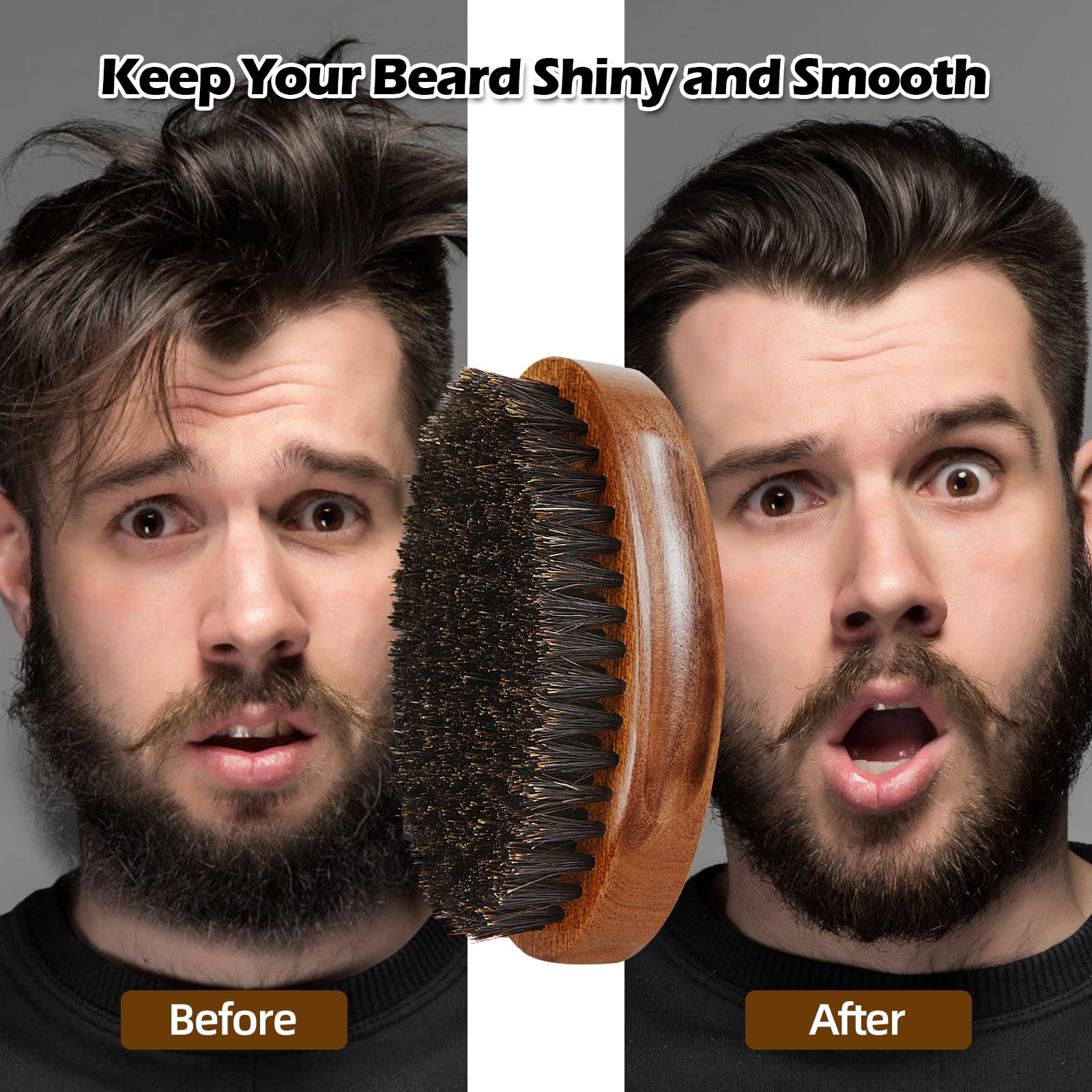 Sosoon Beard Brush For Men, 100% Pure Boar Bristle Beard Brush, Beard Grooming Set Including Beard Comb, 2 Pcs Mustache Scissors