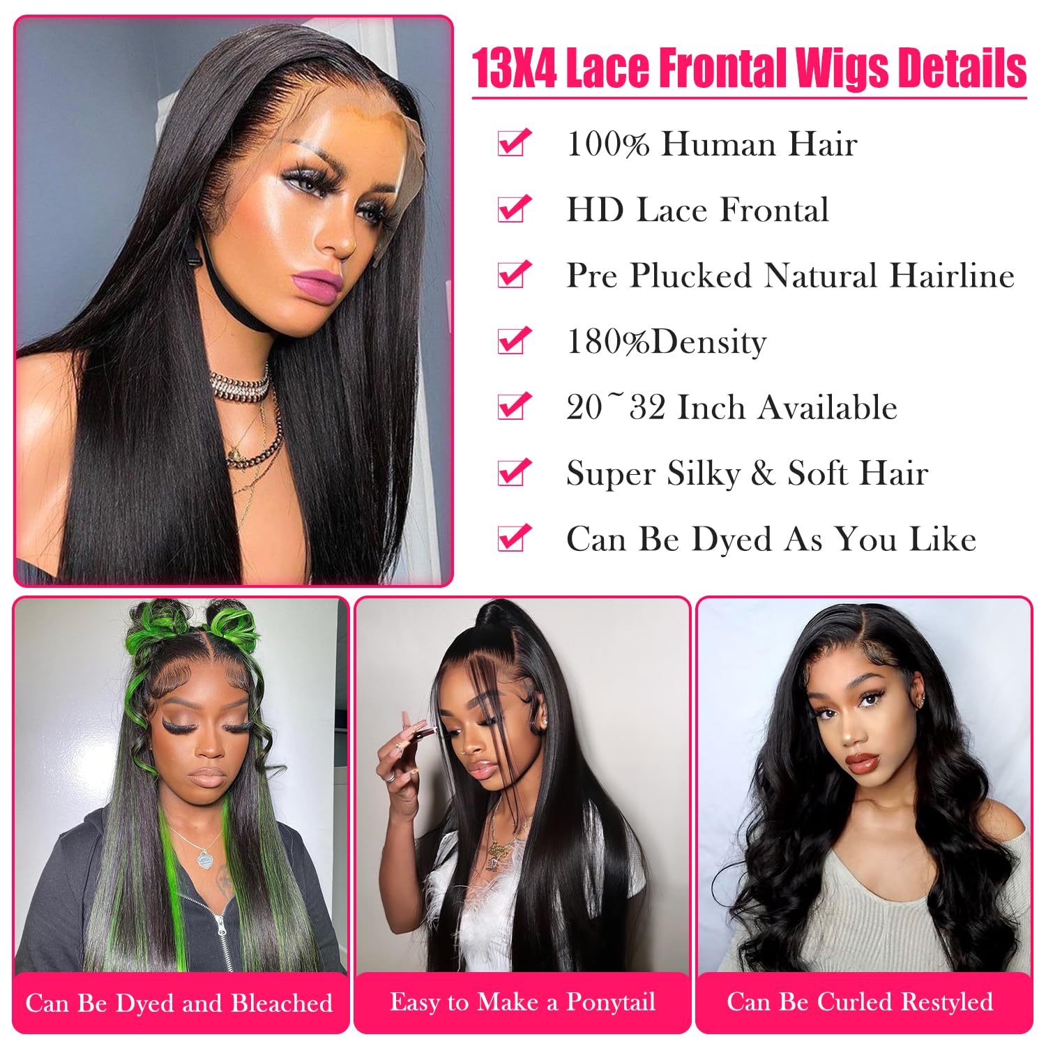 Tenacoo Straight Lace Front Wigs Human Hair 180% Density 13X4 Hd Transparent Lace Frontal Human Hair Wigs For Women 180% Density