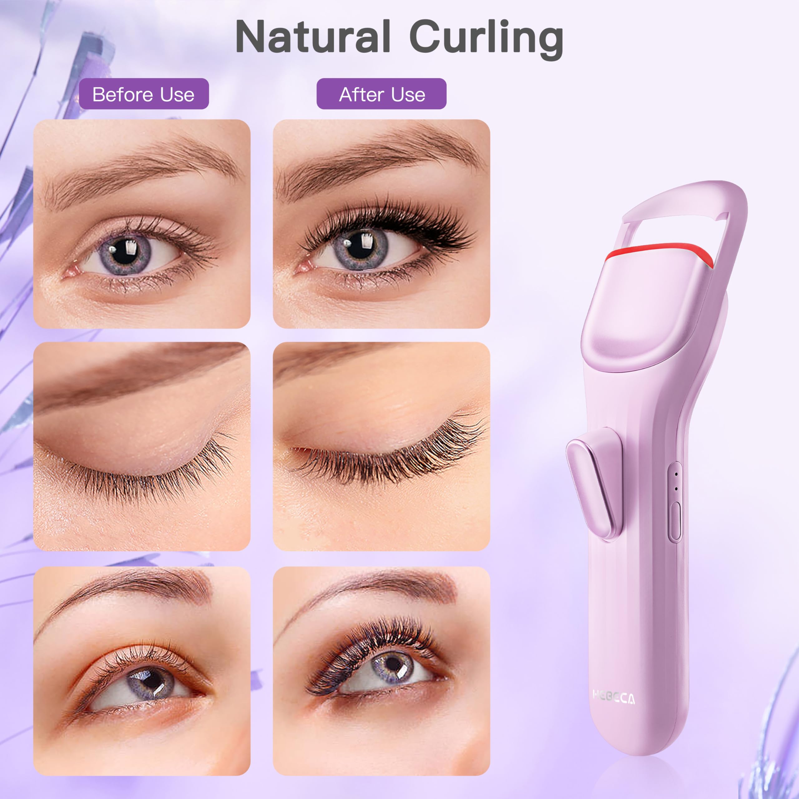 Hebeca Heated Eyelash Curler Professional - Eye Lashes Curler With Innovative Heating Silicone, Electric Eyelashes Curler With 6