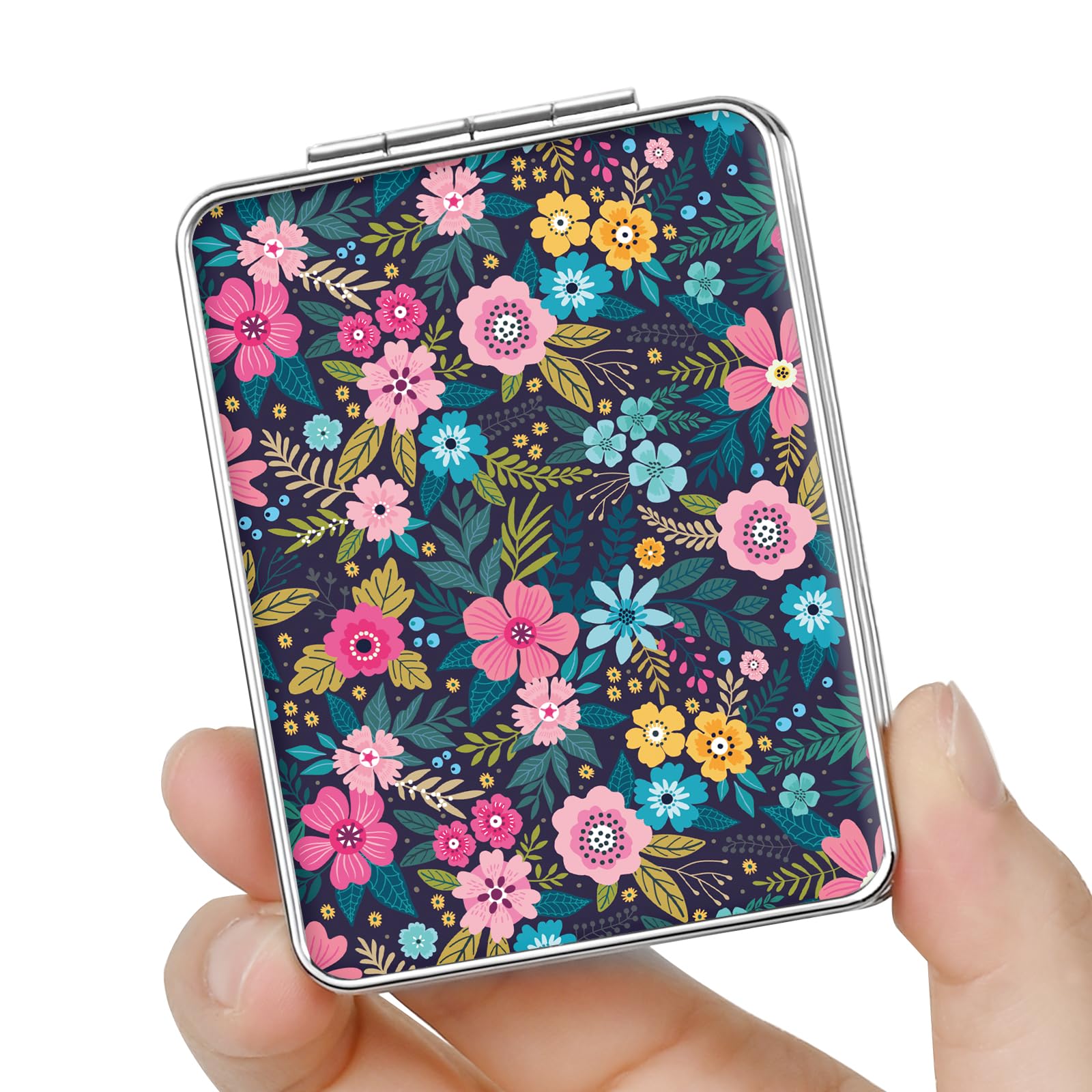 dcdcee Pocket Mirror, Small Travel Mirror with Magnification, Portable Double-Sided Magnifying Cosmetic Mirror for Daily (Flower