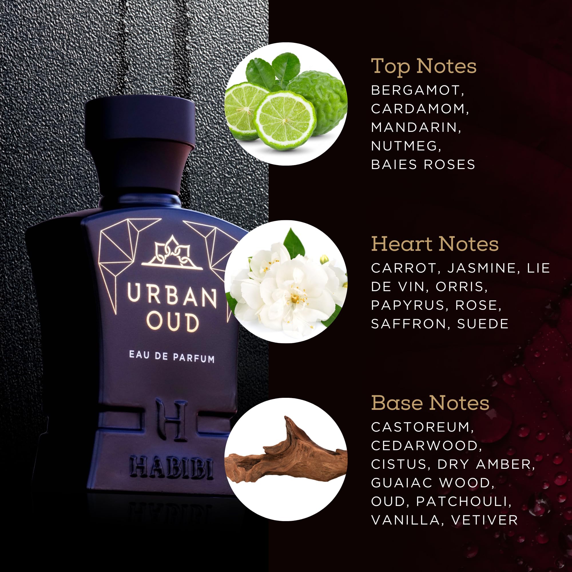 H Habibi Urban Oud Arabian Fragrance For Men, Elixir Edition - Woody Oud & Citrus Cologne For Men - Rich & Addictive Luxury Nich