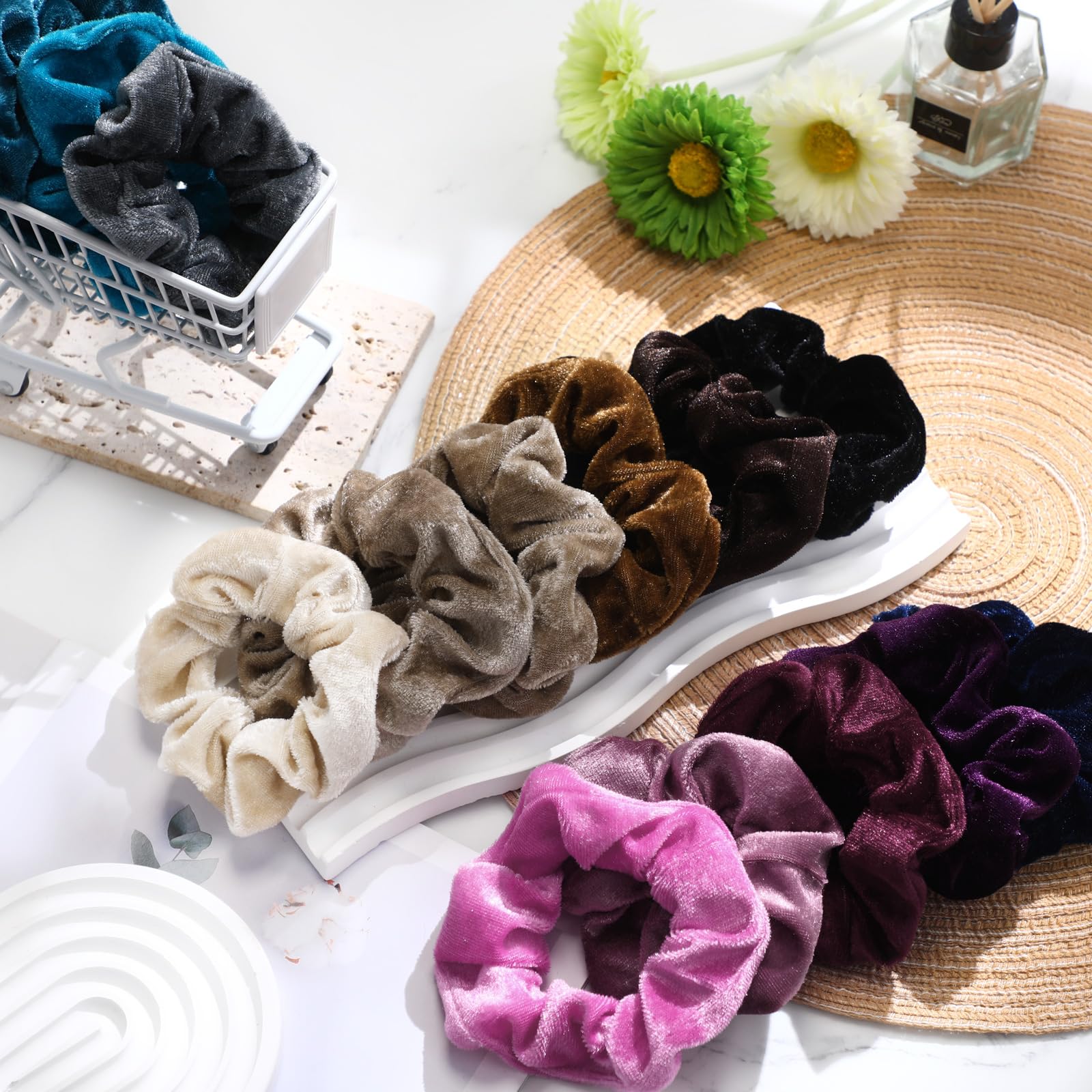 Bememo 28 Count Velvet Hair Ties, Soft Hair Bands Hair Accessories, Cute Colors Elastic Hair Scrunchies For Women Girls, Hair Ca
