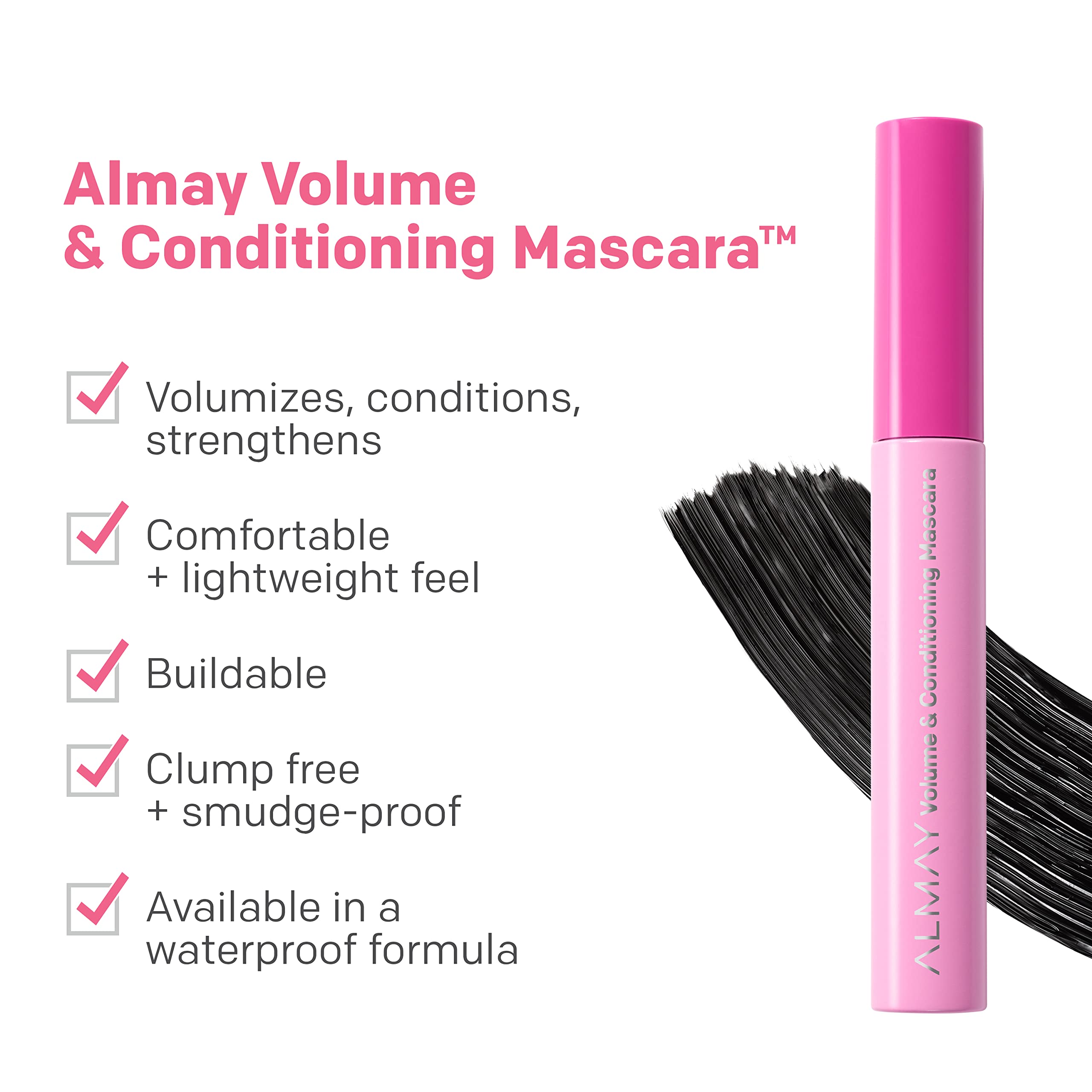 Almay Volume & Conditioning Mascara, Hydrating All Day Wear, 20 Black, 0.27 Fl Oz.