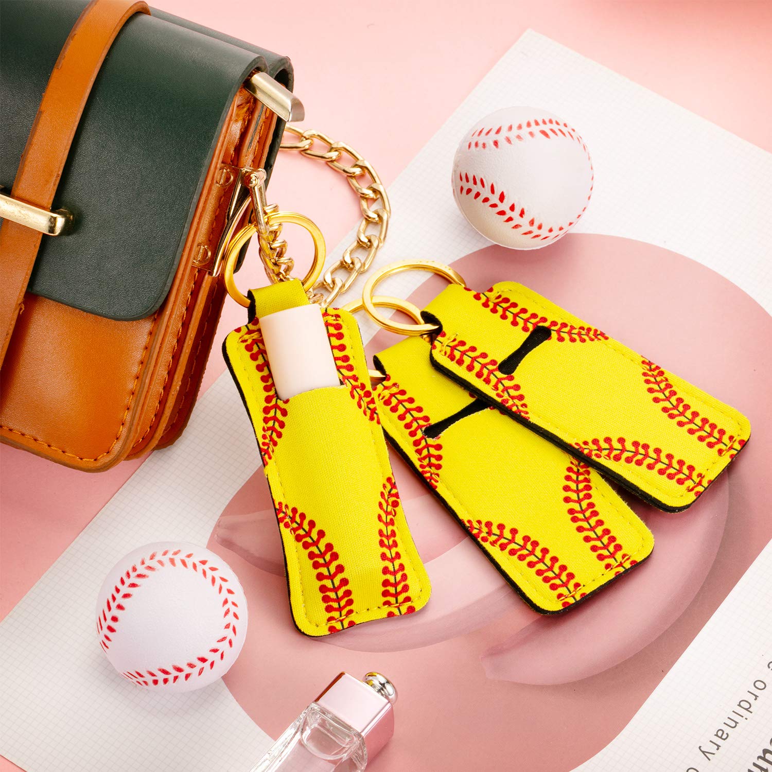 Patelai 20 Pcs Softball Lipstick Holder Keychain Lipstick Holder Clip-On Sleeve Pouch (Yellow)