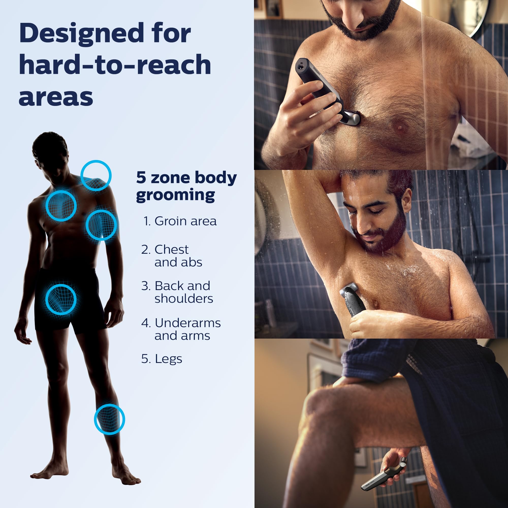 Philips Norelco Bodygroom Series 5000 Showerproof Body & Manscaping Trimmer For Men With Back Attachment, Bg5025/40
