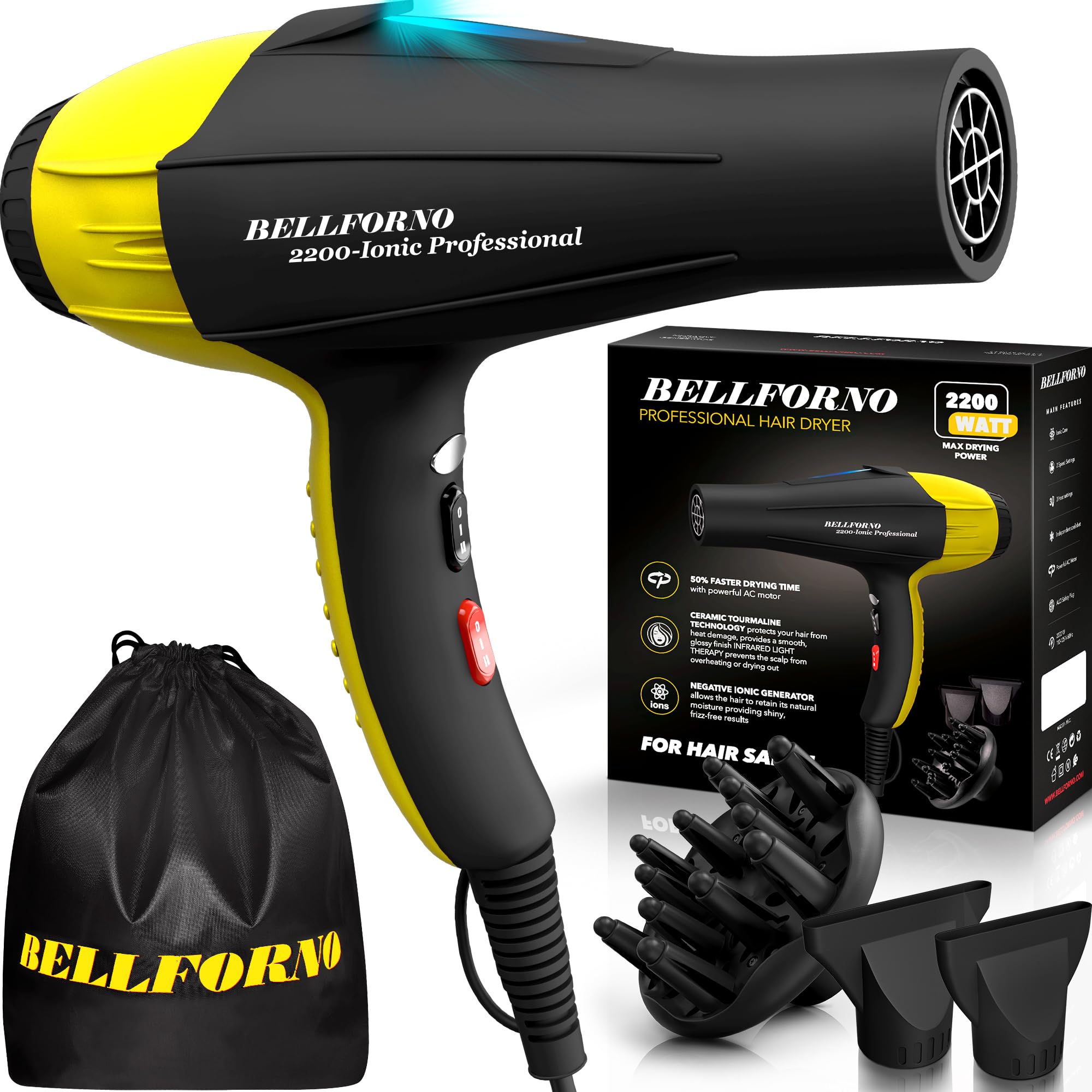 High-Power 2200W Ionic Hair Dryer - Fast-Drying, Constant Temperature Technology, AC Motor - Ideal for Curly Hair Care, Suitable