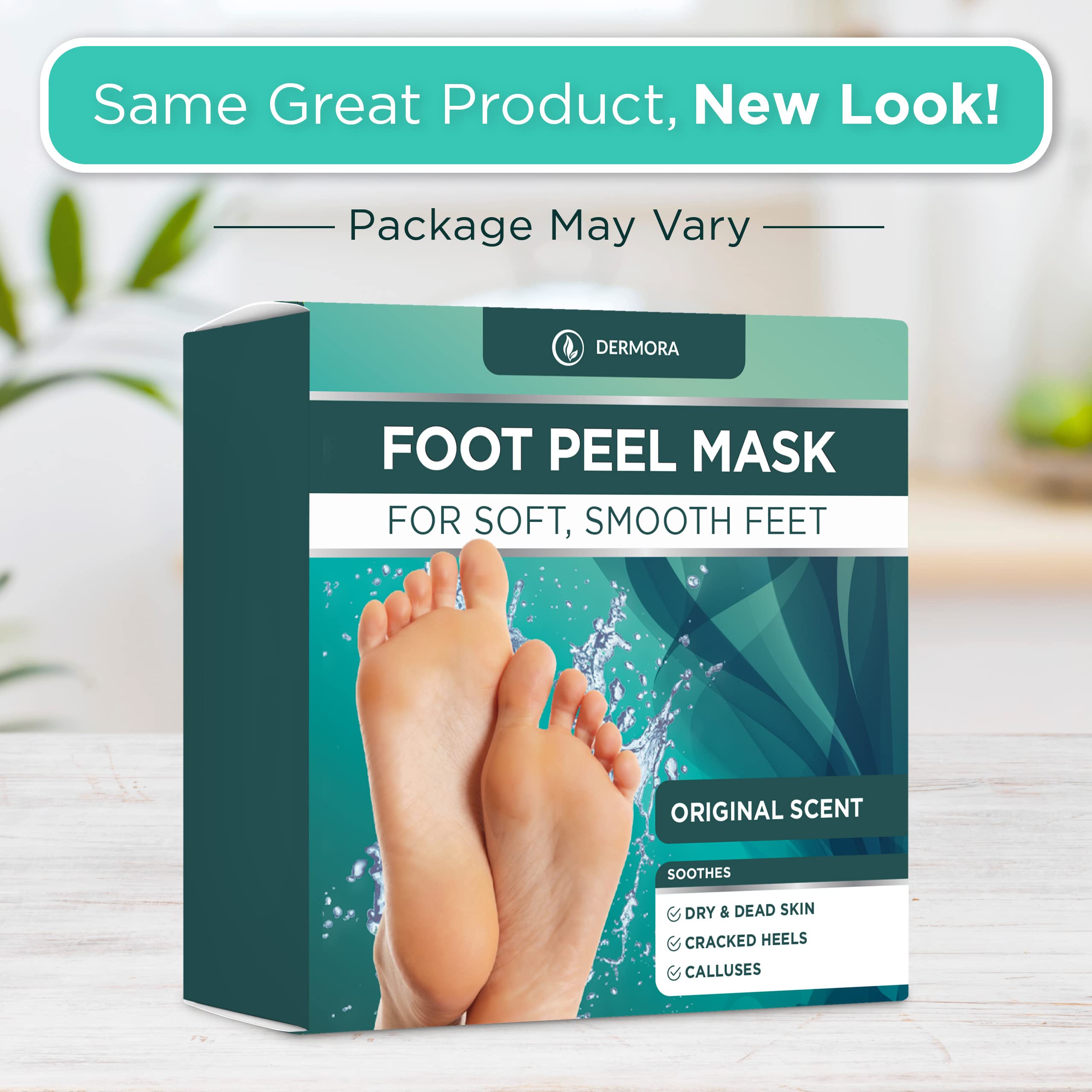 DERMORA Foot Peel Mask - 4 Pack Regular Size Exfoliating Masks for Dry, Cracked Feet - Original Scent, Callus & Dead Skin Remover