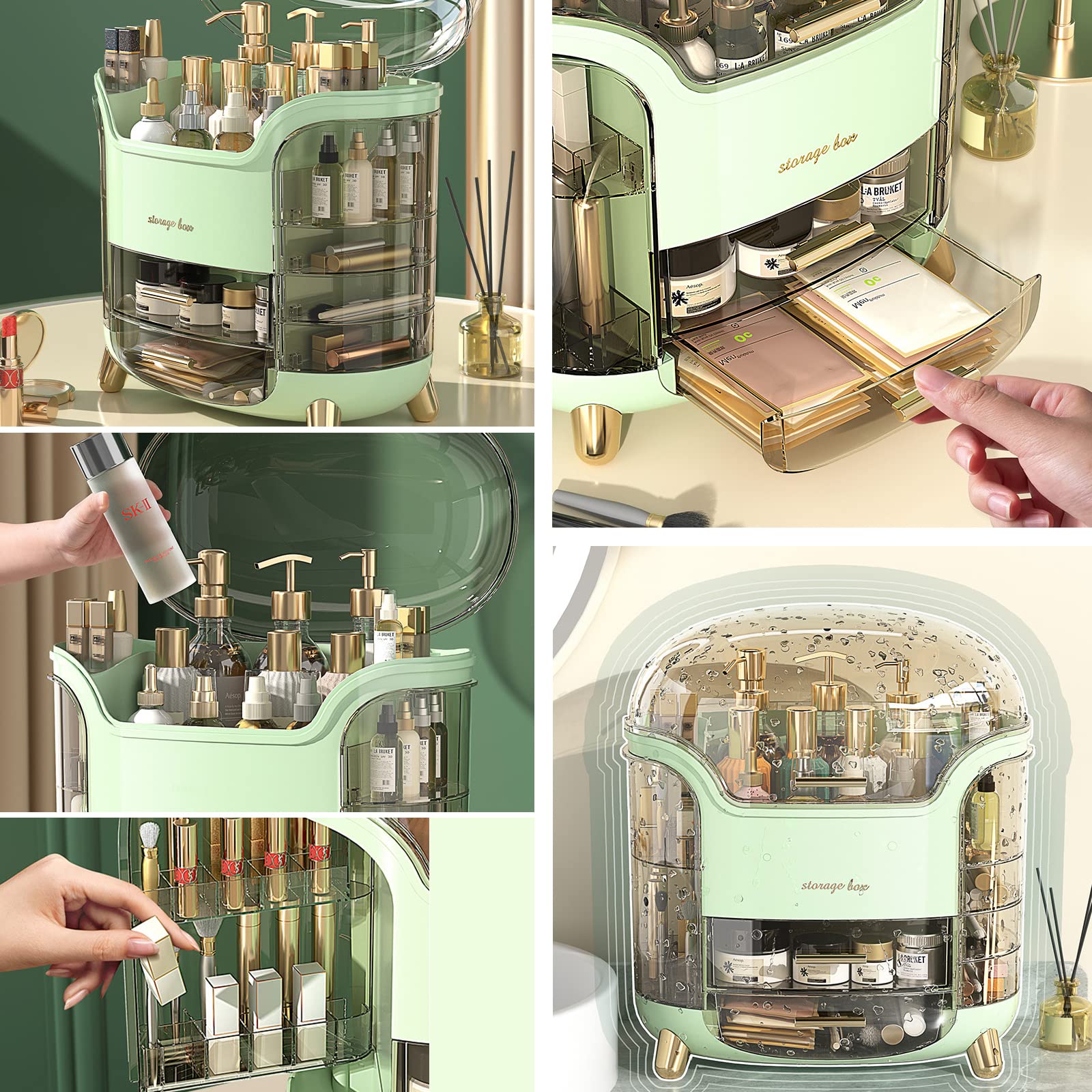 Omeily Makeup Organizer Countertop Cosmetic Storage Box Cosmetic Organizer Makeup Storage Organizer Box Skincare Organizers Make