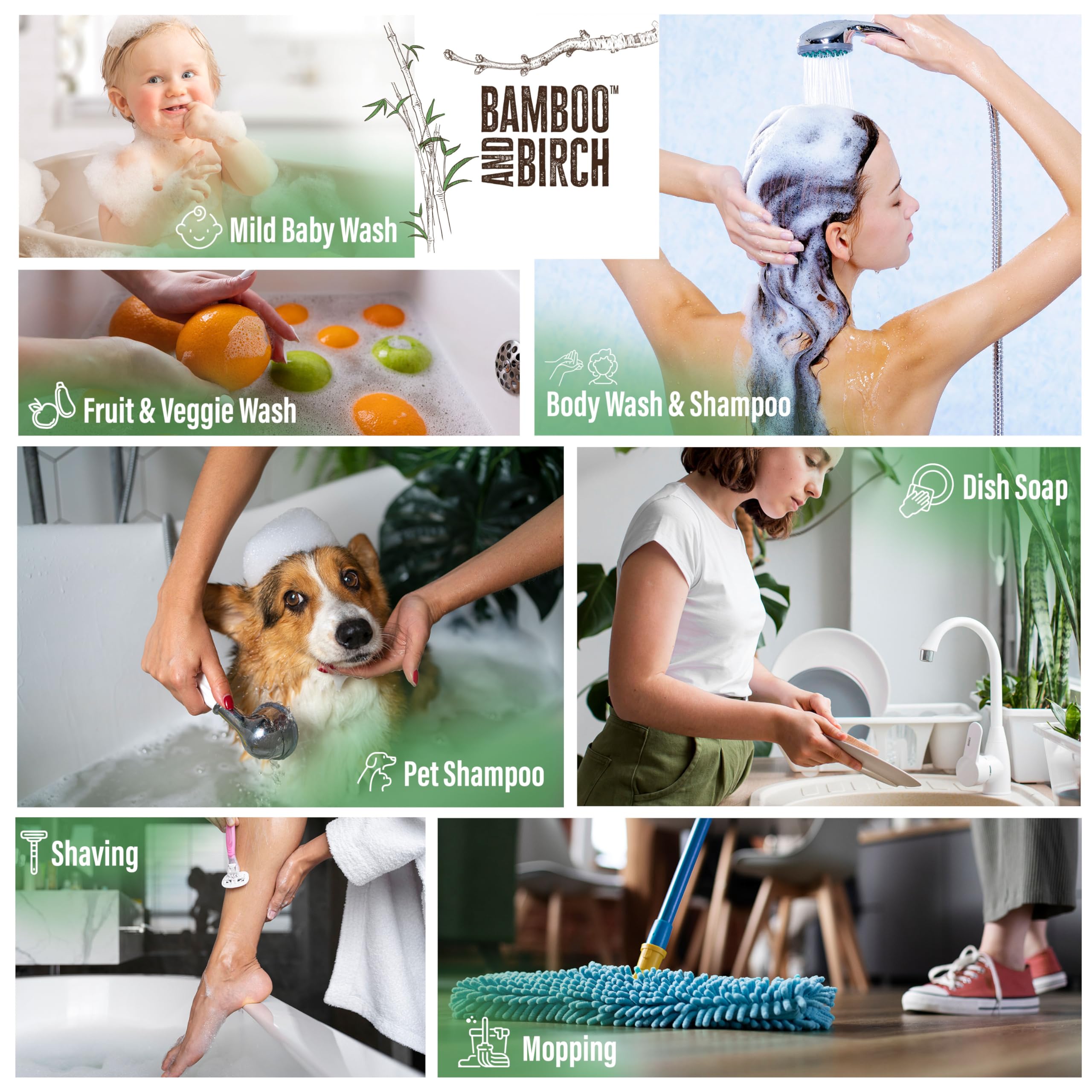 Bamboo And Birch Pure Castile Soap Liquid Organic, Certified Palm Oil Free Natural Soap, Peppermint, 1 Gallon