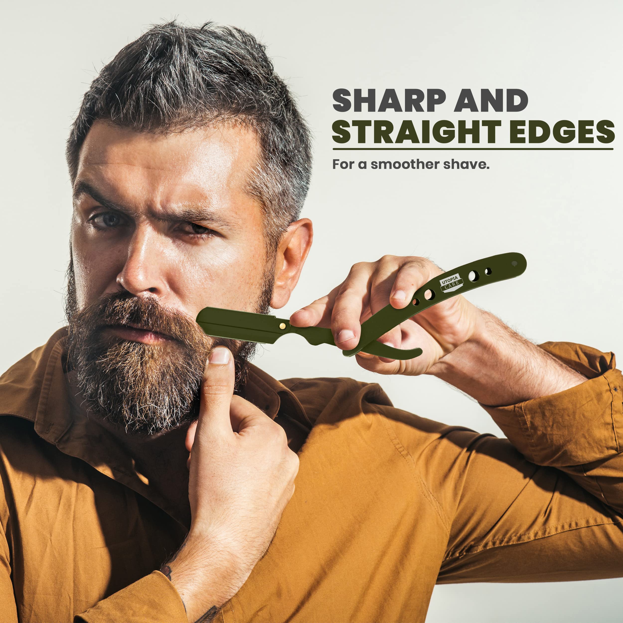 Utopia Care Professional Barber Straight Edge Razor Safety With 100-Pack Blades - 100 Percent Stainless Steel (Green)
