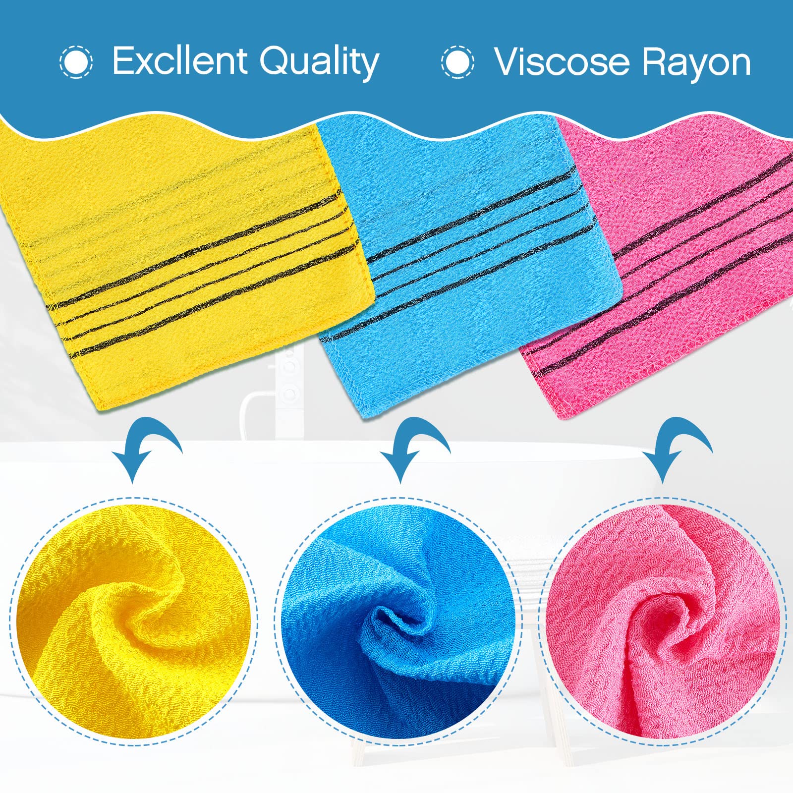Tatuo 10 Count Korean Exfoliating Washcloth Mitts - Double-Sided Bath Scrub Gloves, Mix Color, Dead Skin Removal, Spa Quality