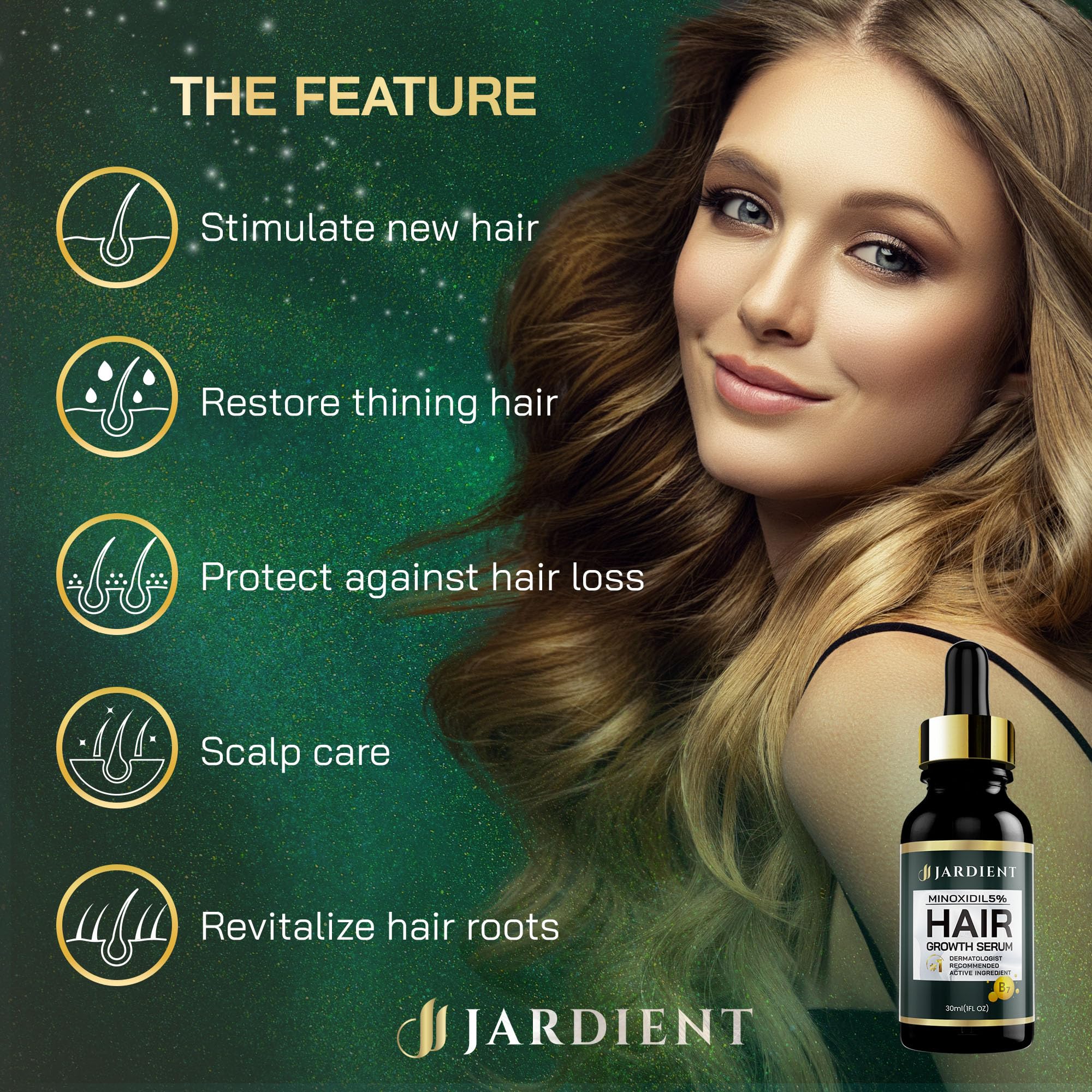 Jardient Minoxidil 5% Serum For Men And Women: Hair Growth Oil With Monoxide, Biotin, Beard Growth Kit - Minoxidil Serum - 1 Fl