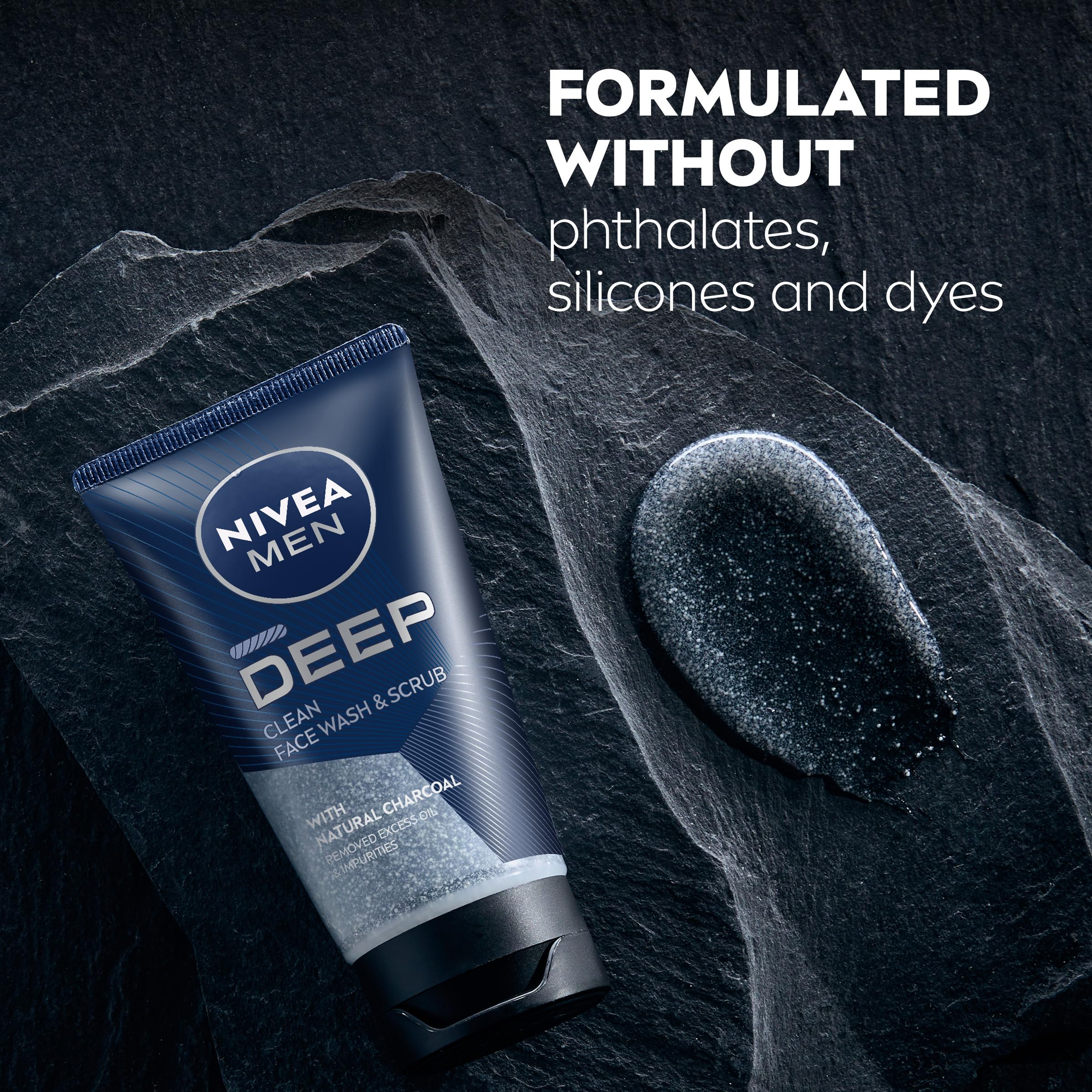 Nivea Men Deep Clean Face Wash And Scrub With Natural Charcoal, Exfoliating Face Wash For Men Removes Excess Oil, Dirt And Impur
