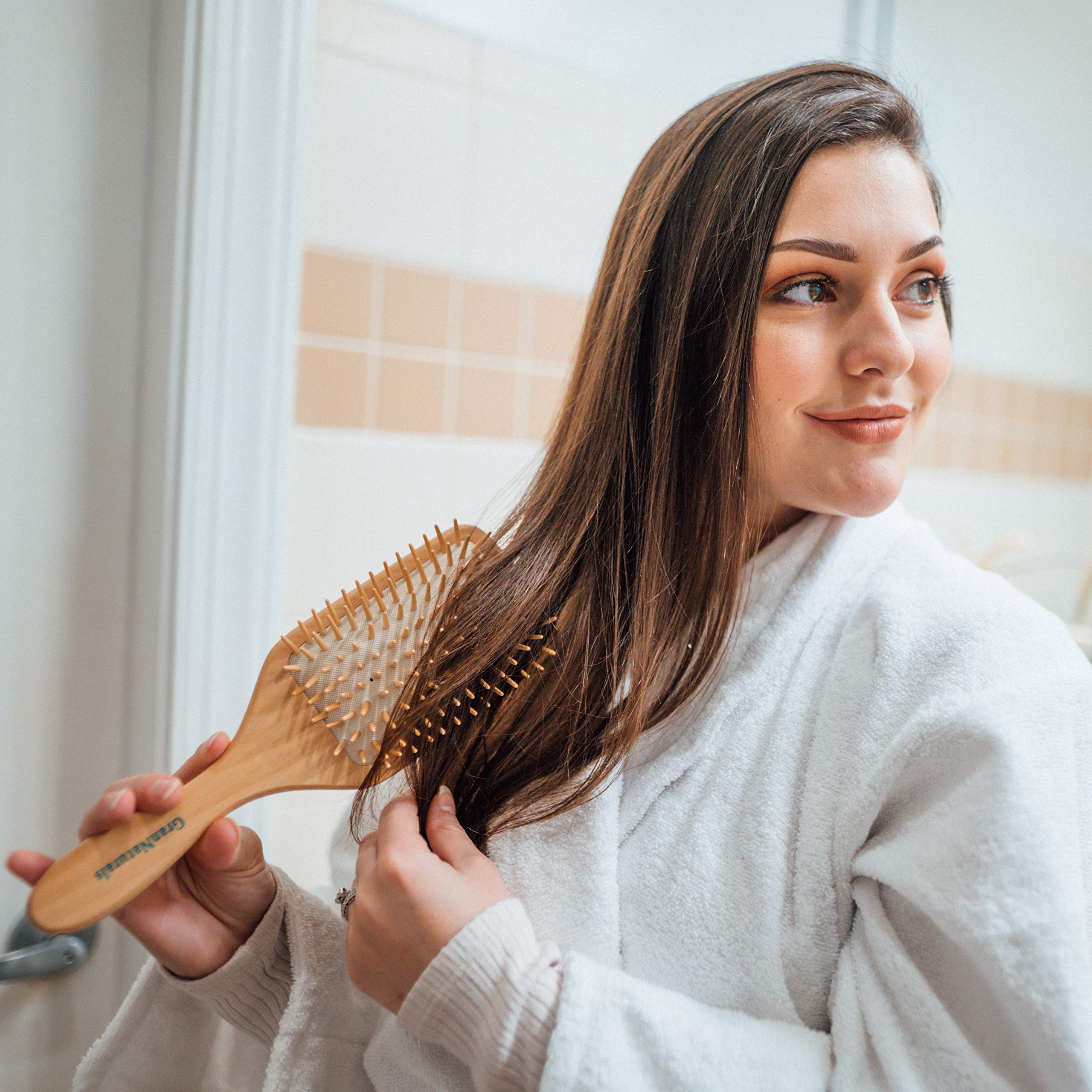 Wooden Bristle Paddle Hair Brush | Length 10.25'' Width 3.5''| Large Flat Natural Eco Friendly Wood Handle Hairbrush For Men & W