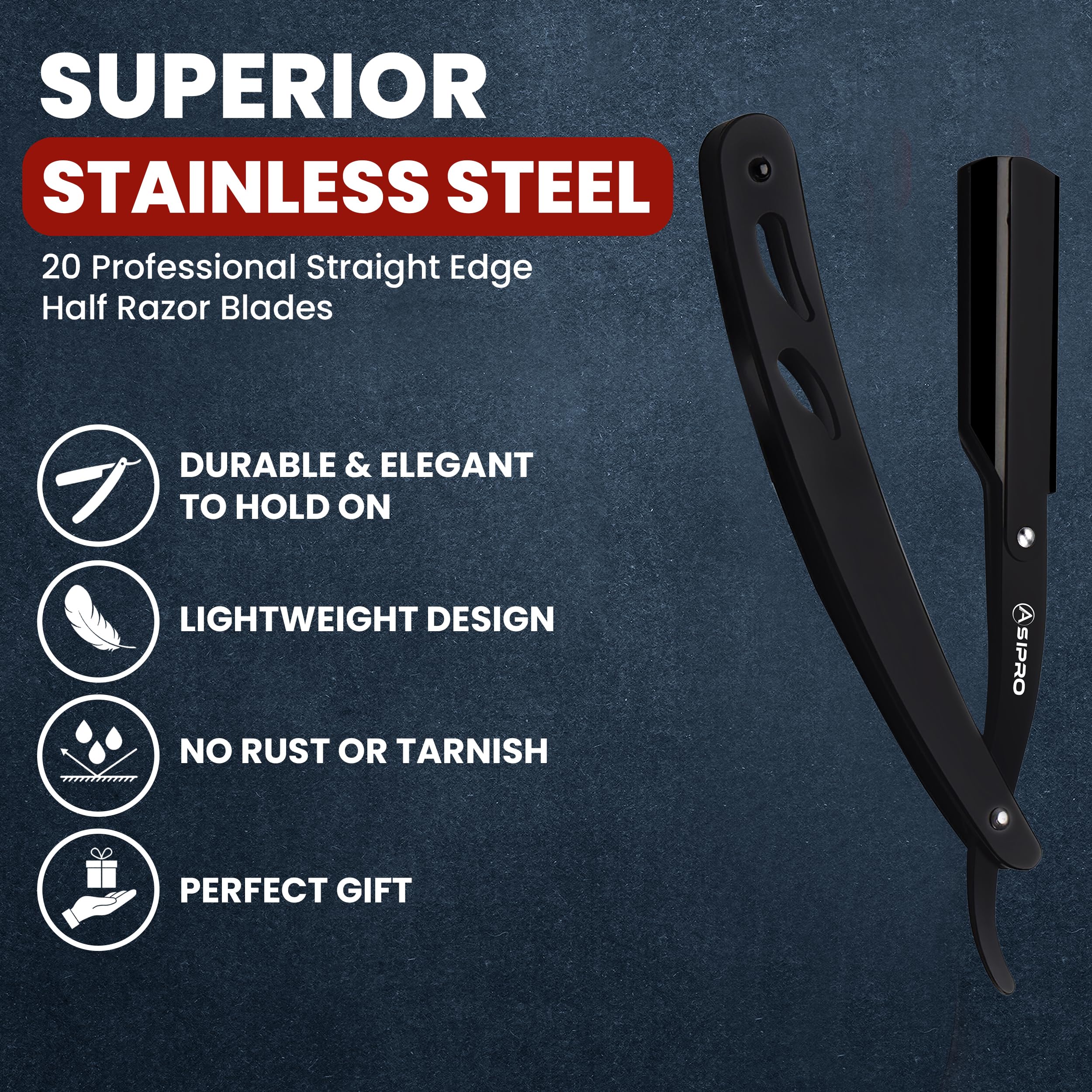Asipro Professional Straight Razor For Men With 20 Barber Razor Blades & Carrying Case, Straight Razor Shaving Kit Navajas Para