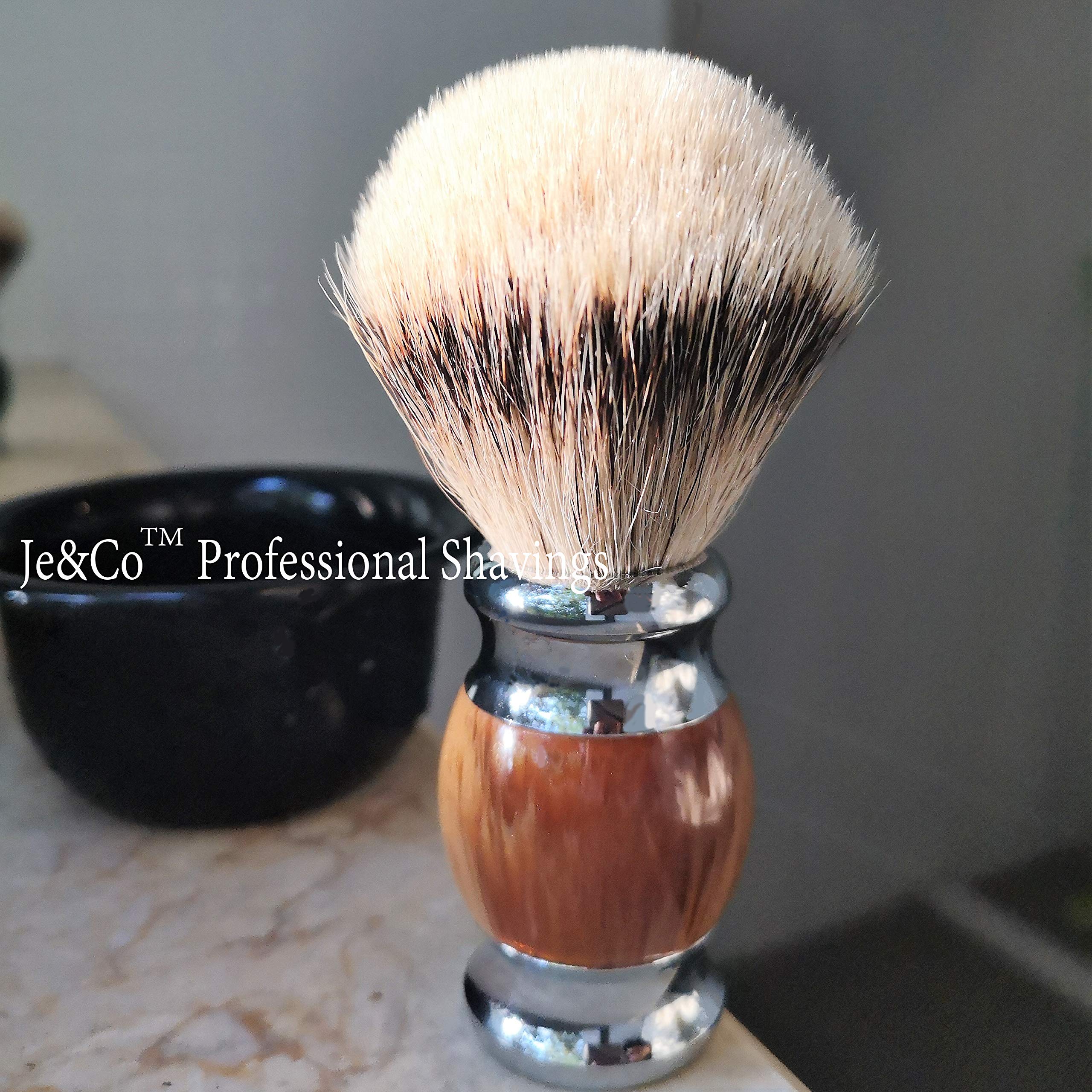 Je&Co 100% Silvertip Badger Hair Shaving Brush, Handmade Shaving Brush With Fine Resin Handle And Stainless Steel Base (Brown)