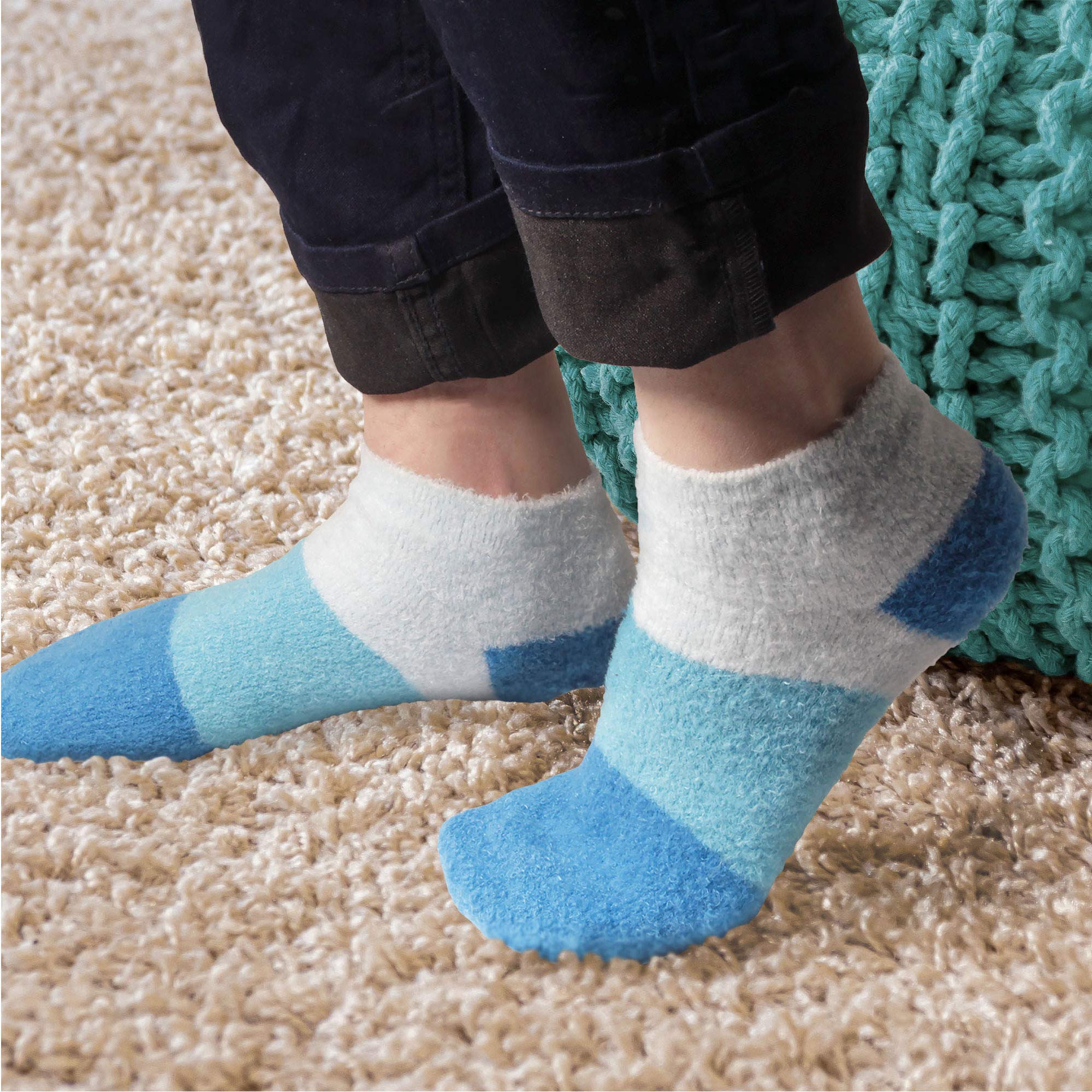 Bamboomn Women'S Small Fuzzy Soft Aloe Infused Nylon Spa Socks, Solid Aqua, 4 Pairs