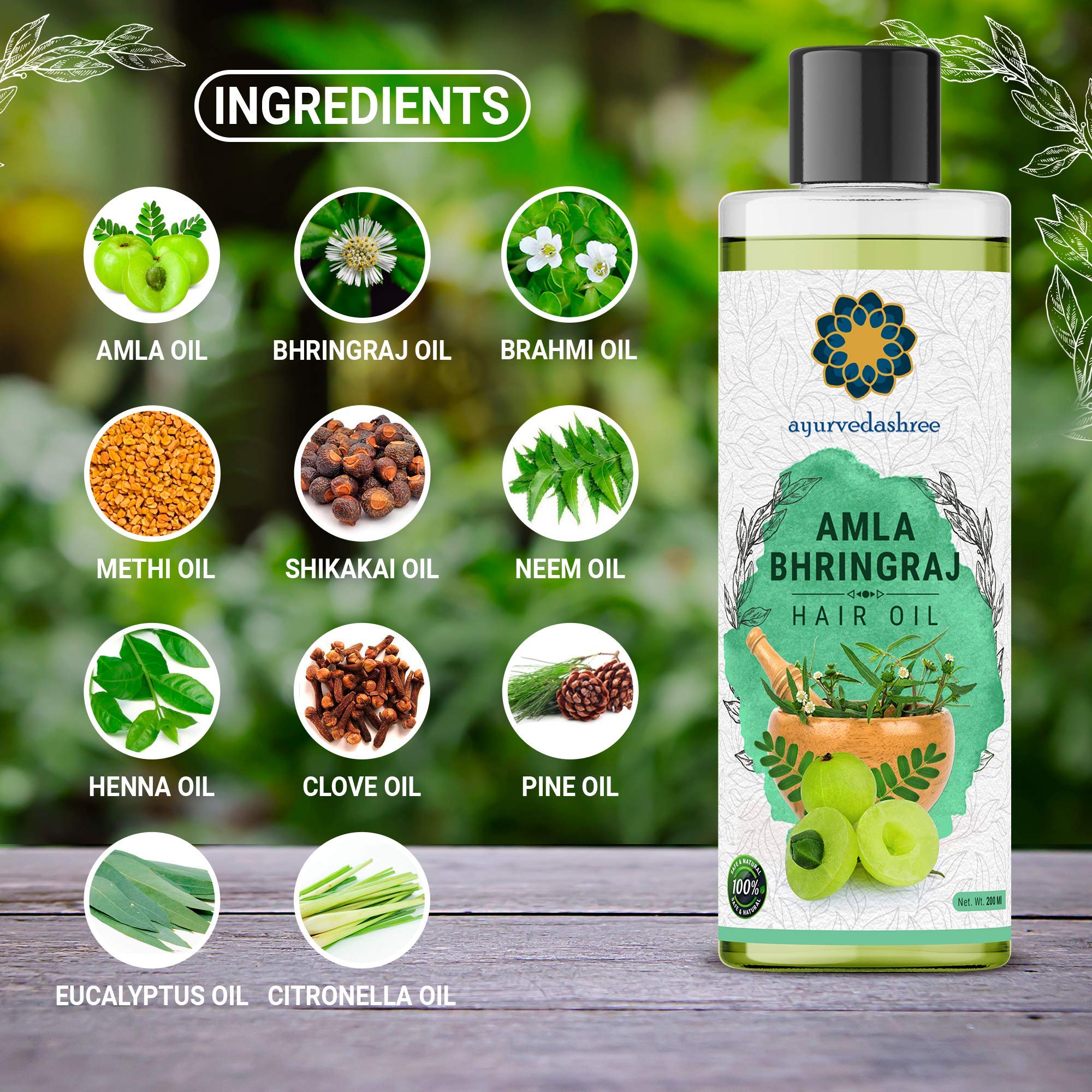 Ayurvedashree Hair Oil, 200 Ml With Amla , Bhringraj , Brahmi , Methi , Shikakai , Neem , Henna , Pine , Clove , Eucalyptus & Ci