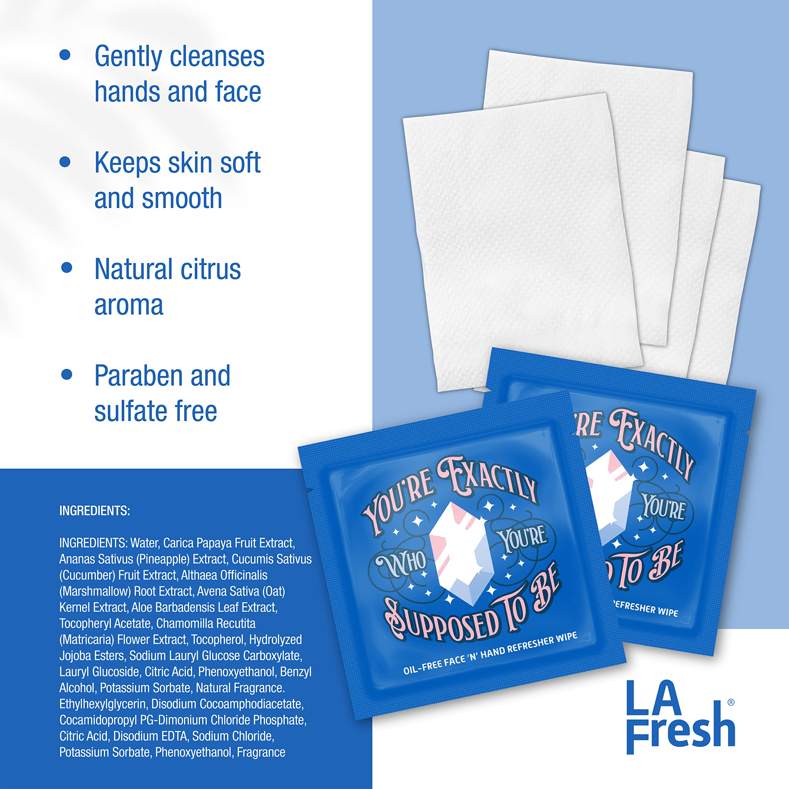 La Fresh Oil-Free Face N Hand Refresher Wipes, Made With Natural Japanese Yuzu Scent, Pack Of 50 Individually Wrapped Cleansing
