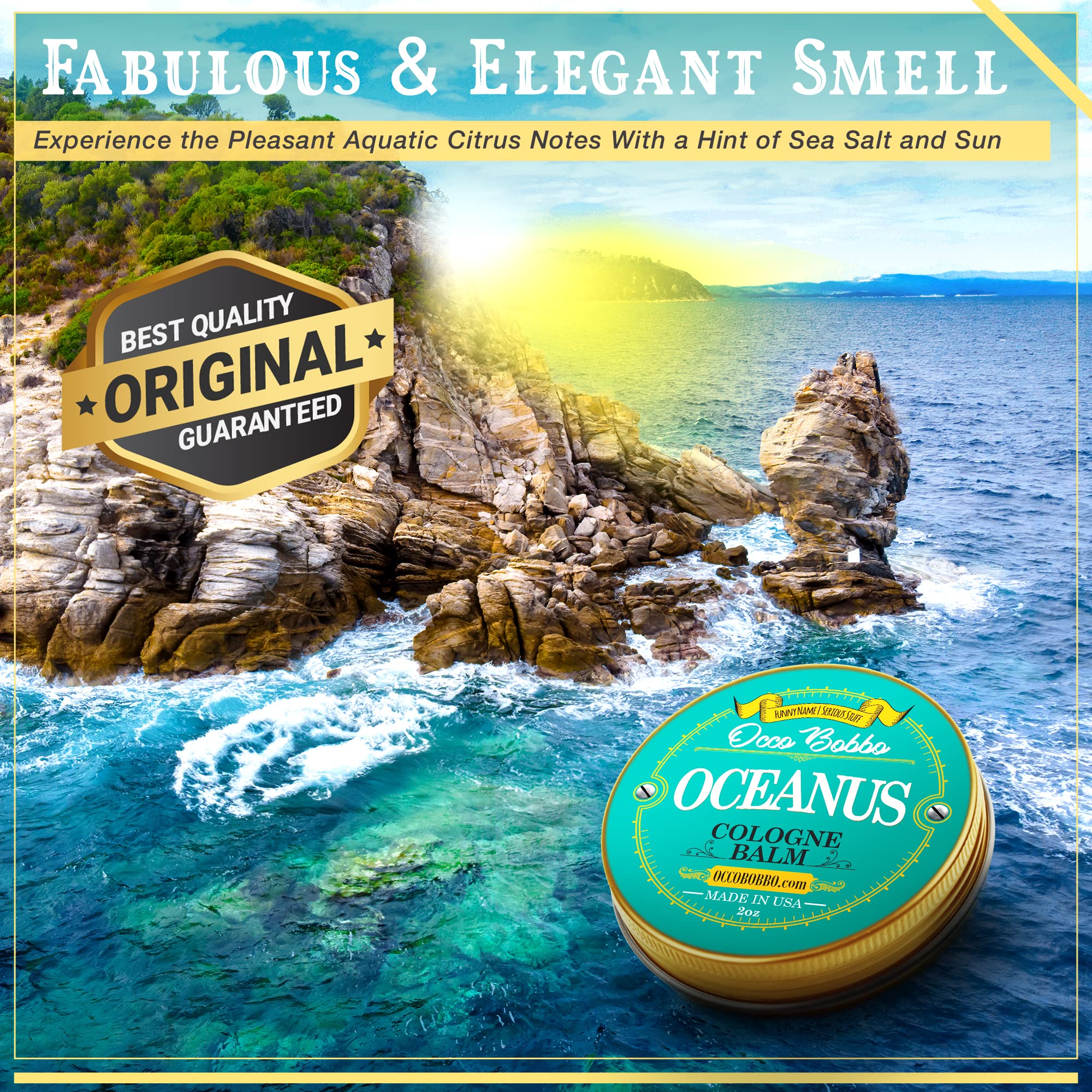 Handy Hound Occo Bobbo - Oceanus Solid Cologne Men - Made In The Usa - A Clean Masculine Scent - All Natural Ingredients - .5 Oz