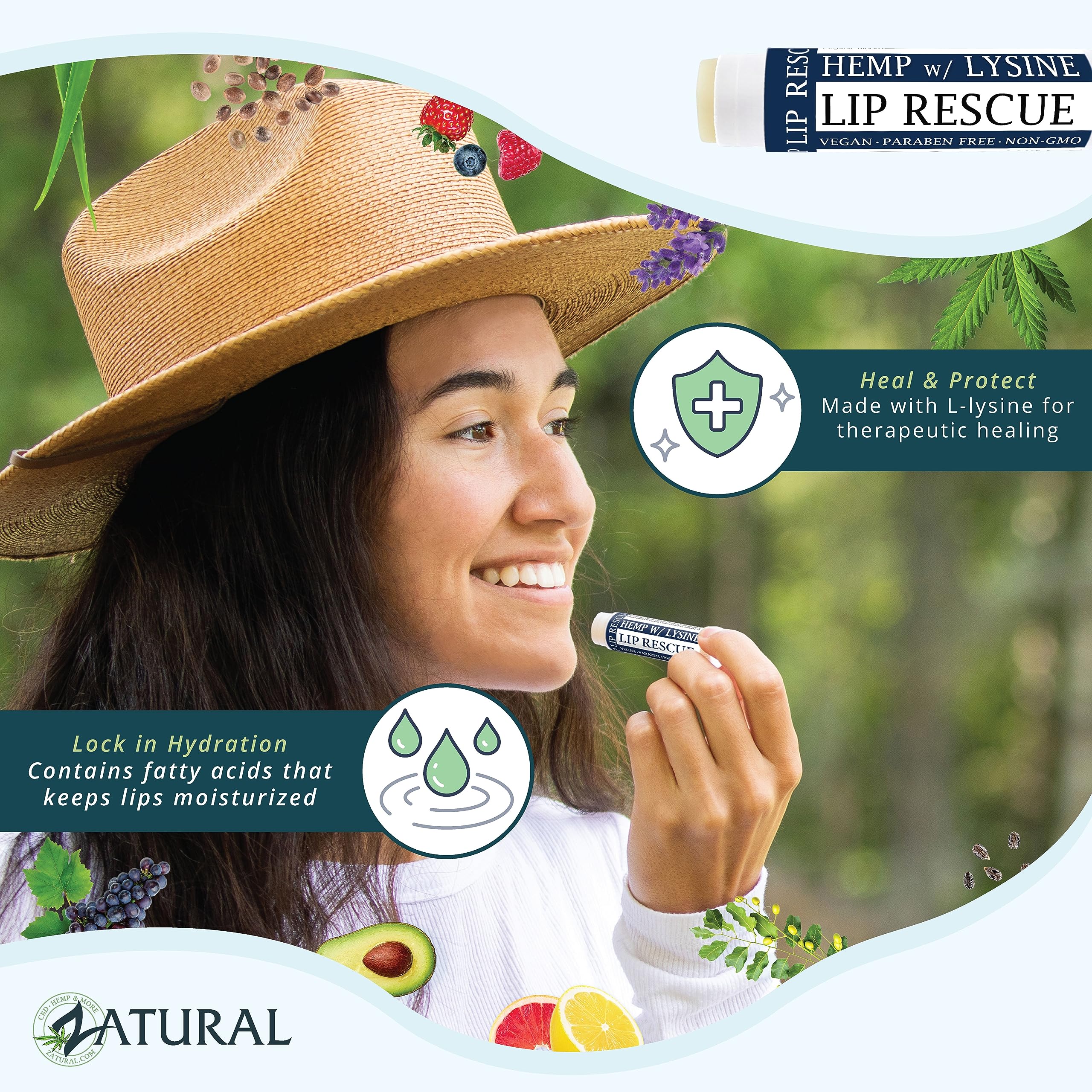 Zatural Ultra Moisturizing Hemp Lip Balm Heal & Protect With L-Lysine And Hemp With Vitamin E And Omgeas Soft & Smooth Lips