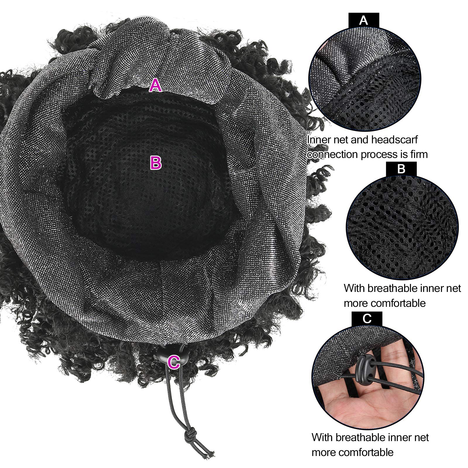 Aisaide Headband Wigs For Black Women Scarf Wigs, Short Kinky Curly Headband Black Wigs With Headband Attached Black Womens Wig