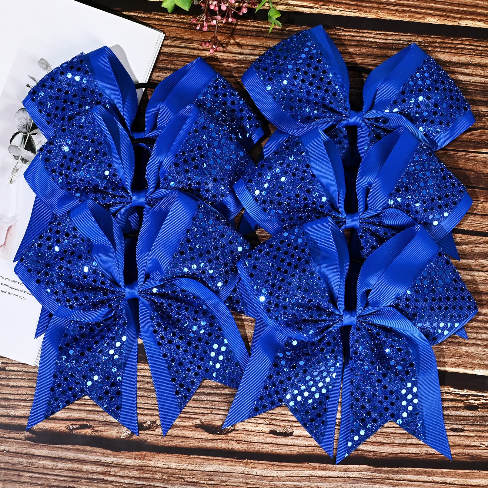 10 Pcs 8'' Large Glitter Cheer Bows Shiny Girl Hair Bows Ponytail Holder Sparkly Blue Cheerleading Softball Team Bow Hair Access