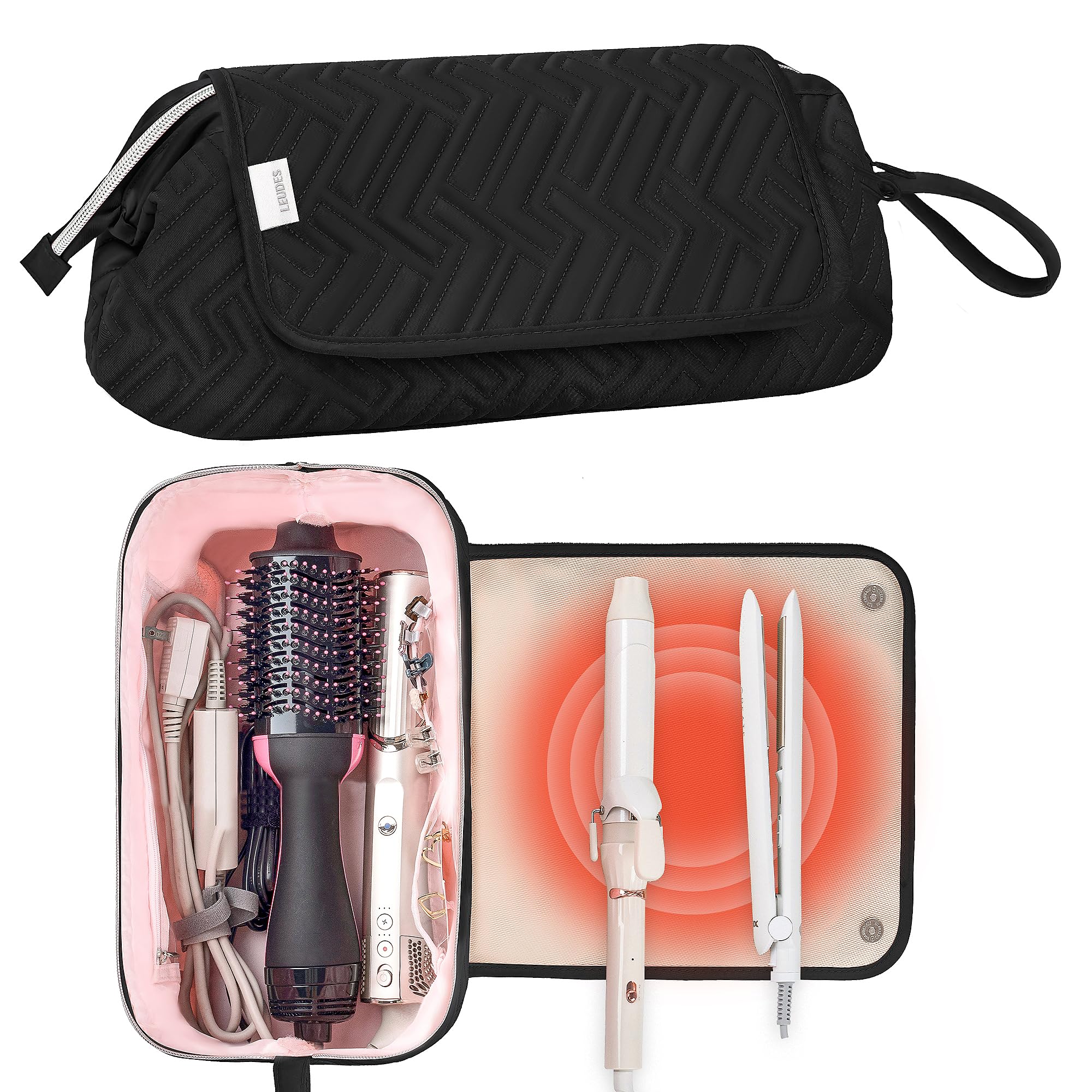 Leudes Hair Tools Travel Bag for Women Heat Resistant Mat for Travel Essentials Hot Tools Straighteners,Flat Irons,Curling Iron,