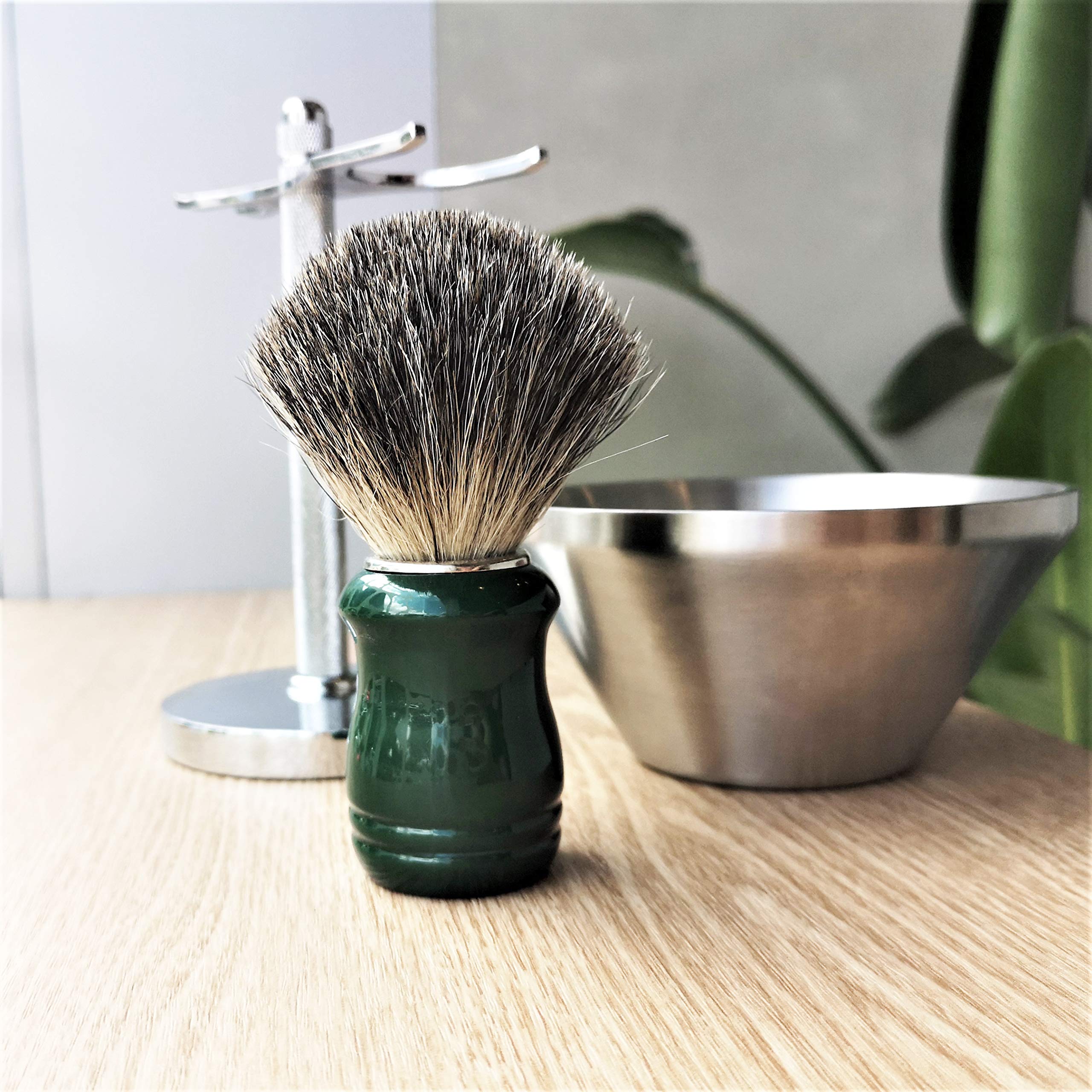 Je&Co Shaving Set,Pure Badger Hair Shaving Brush With Steel Stand And Steel Bowl