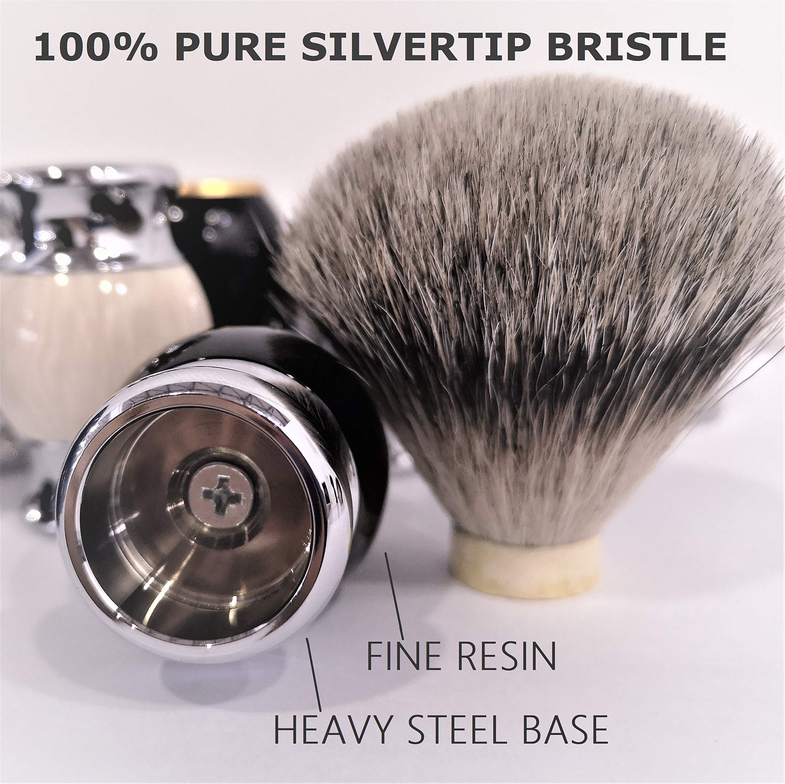 Je&Co 100% Silvertip Badger Hair Shaving Brush, Handmade Shaving Brush With Fine Resin Handle And Stainless Steel Base (Brown)