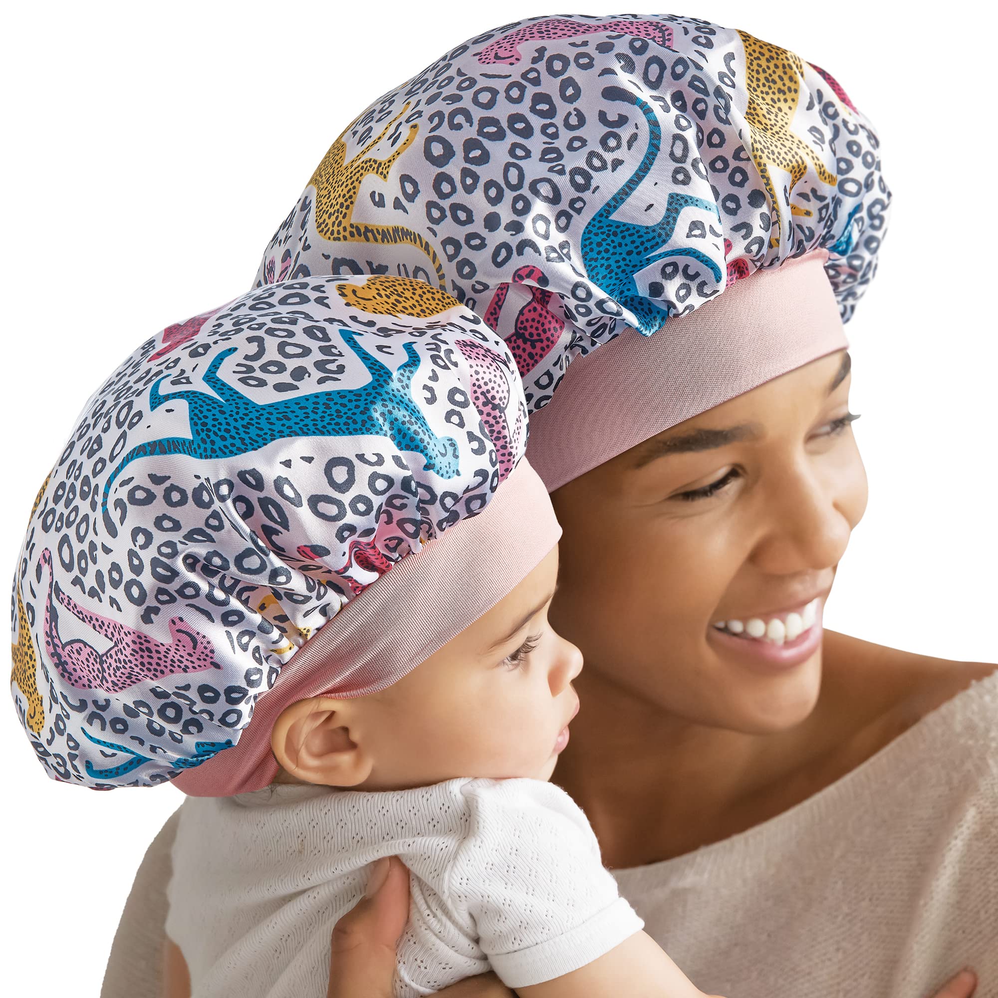 Red by Kiss 2-in-1 Mommy & Me Bonnet Sleeping Caps Hair Bonnet Hair Wrap (Cheetah) Multi Color