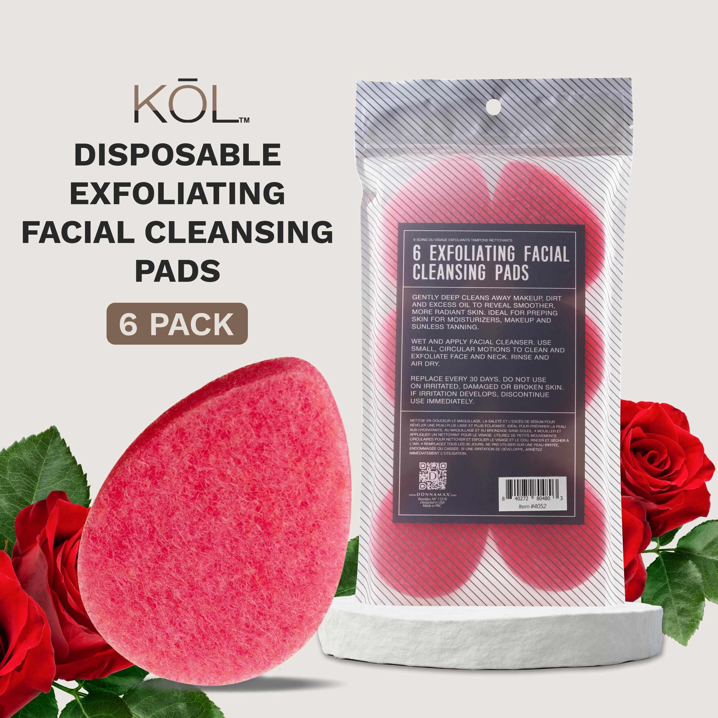 Kol Face Scrubber, Rose Infused Exfoliating Facial Cleansing Pads, Disposable Exfoliator Face Sponge For Daily Face Cleaning And
